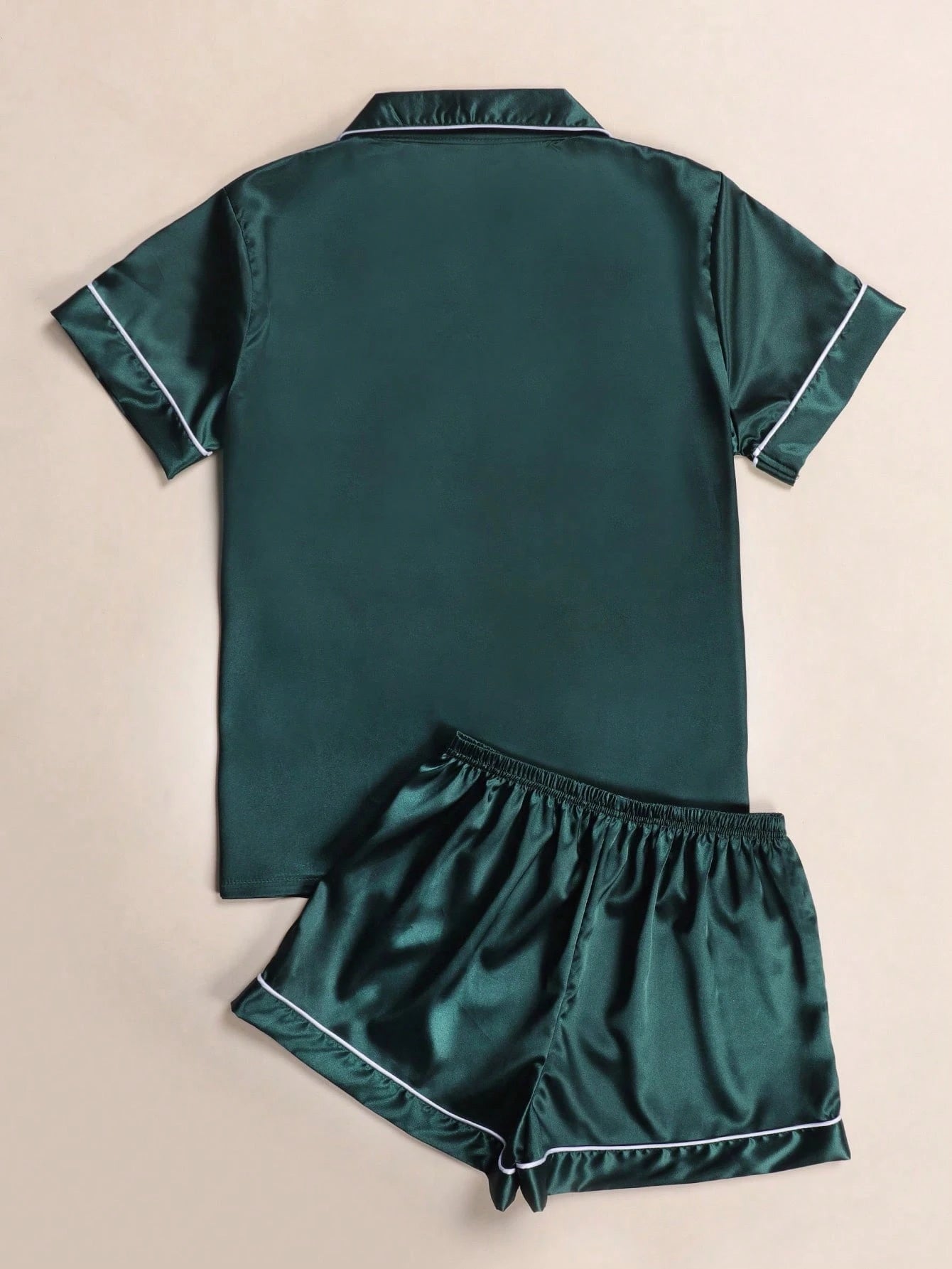 Contrast Piping Satin PJ Set