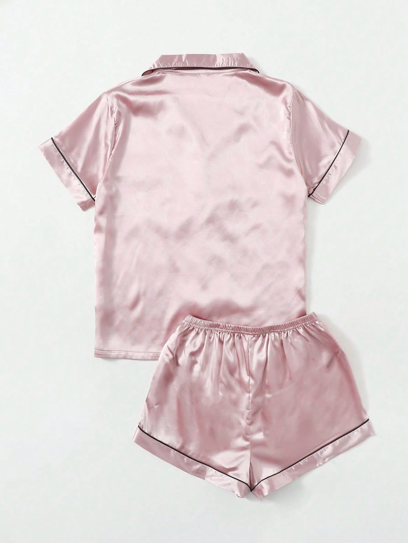 Contrast Piping Satin PJ Set