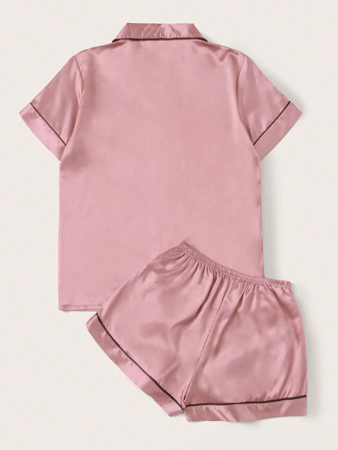 Contrast Piping Satin PJ Set