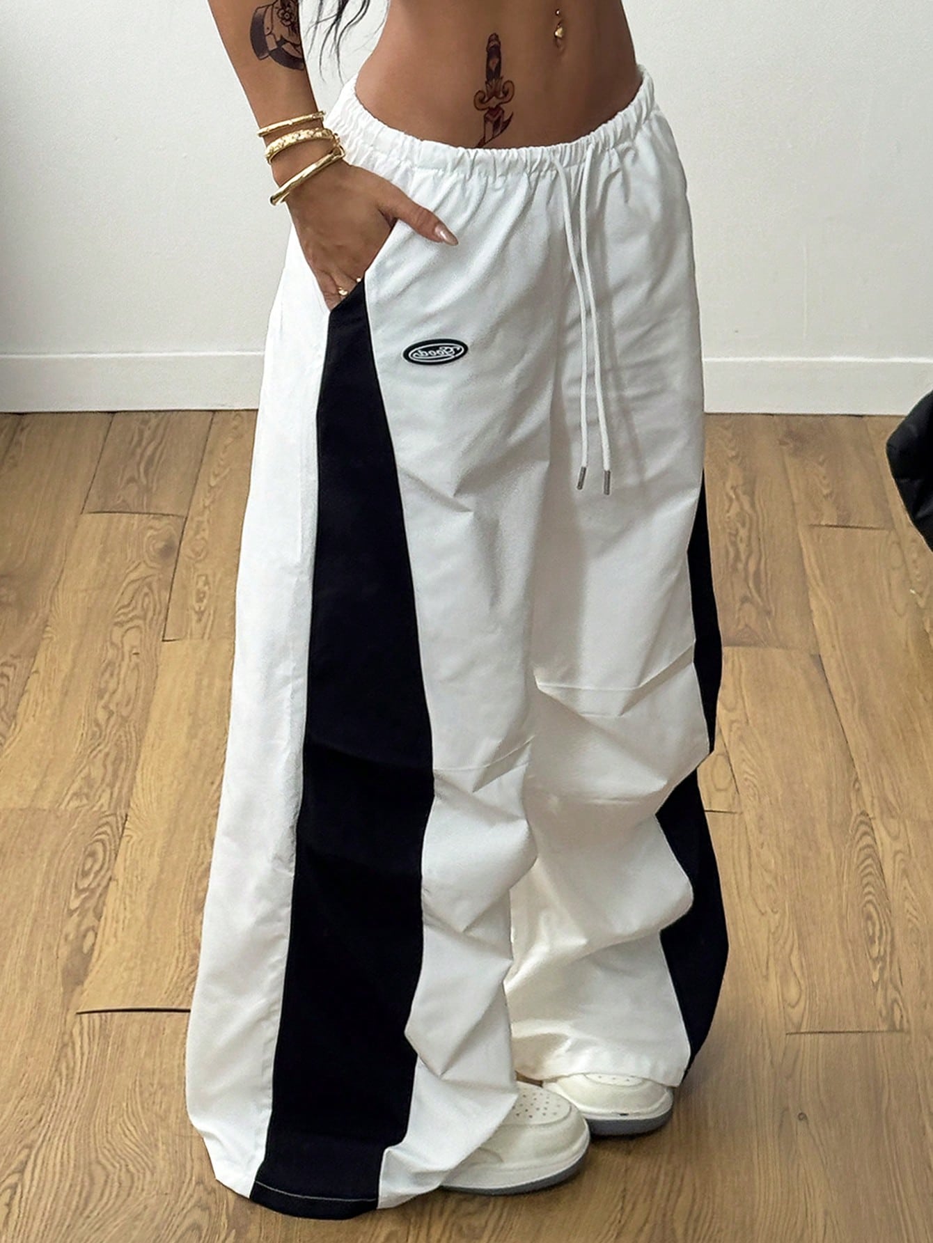 Color-Blocked Parachute Pants Cargo Pants