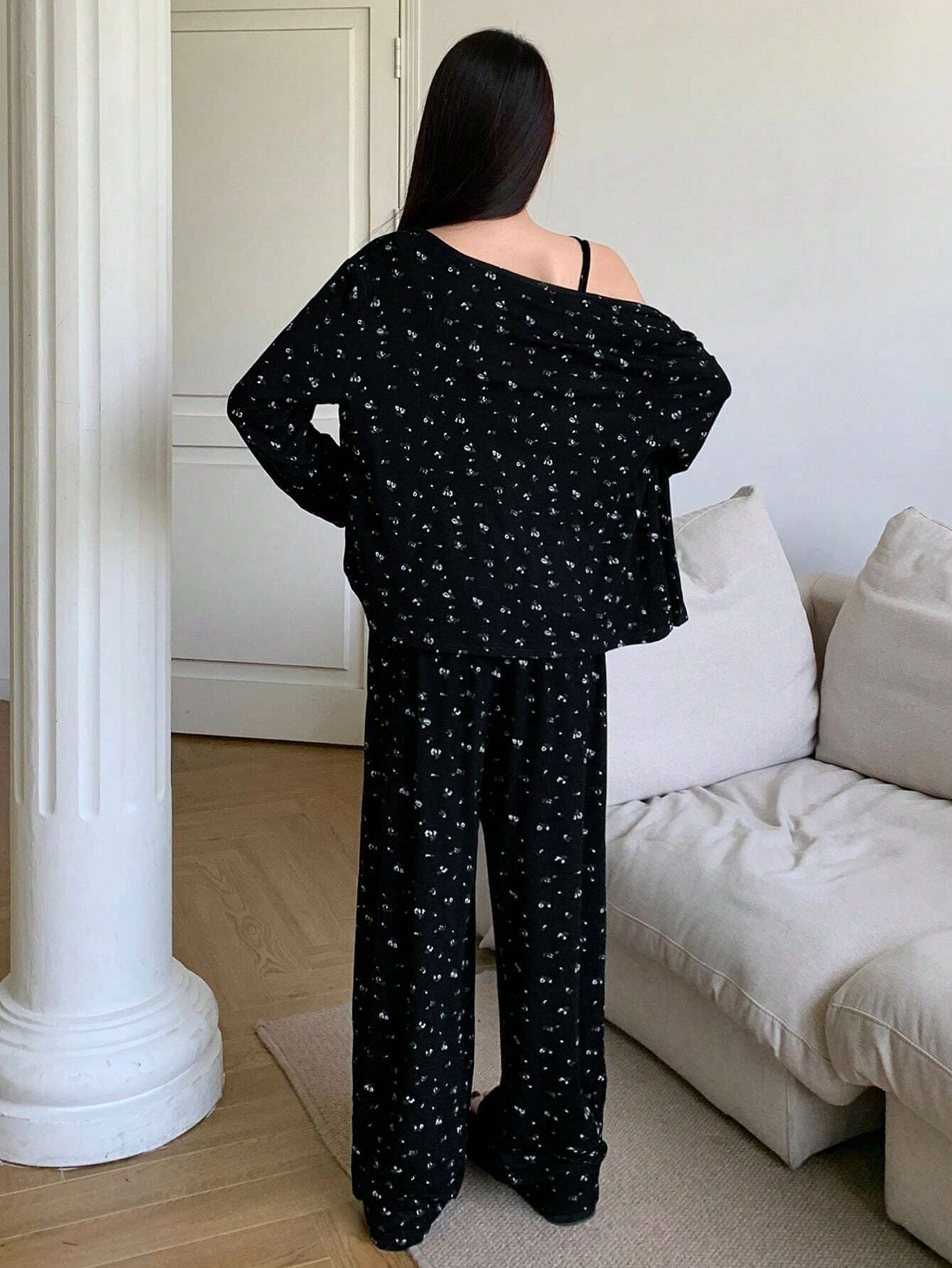 3pcs Ditsy Floral Camisole, Cardigan And Pants Sleepwear Set