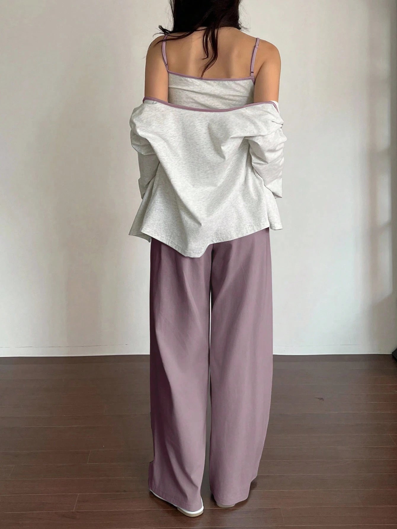 Contrast Color Cute Rabbit Pattern Cami Top & Coat And Solid Color Pants