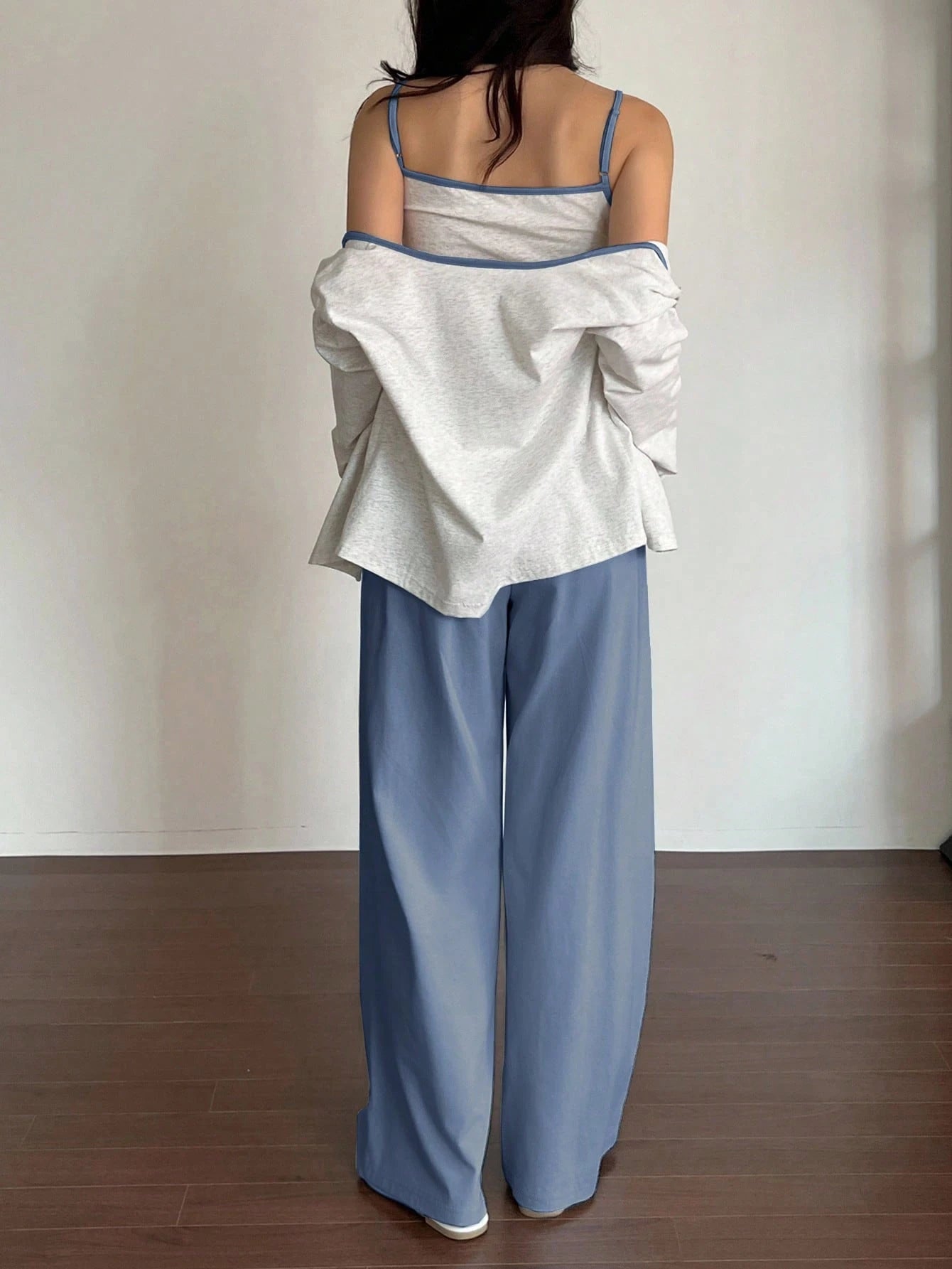 Contrast Color Cute Rabbit Pattern Cami Top & Coat And Solid Color Pants