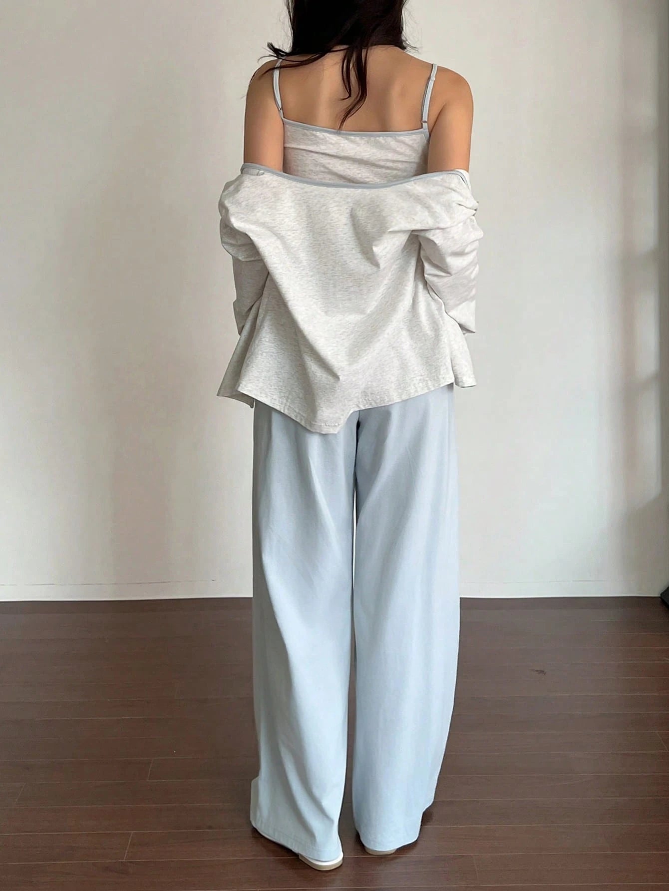 Contrast Color Cute Rabbit Pattern Cami Top & Coat And Solid Color Pants