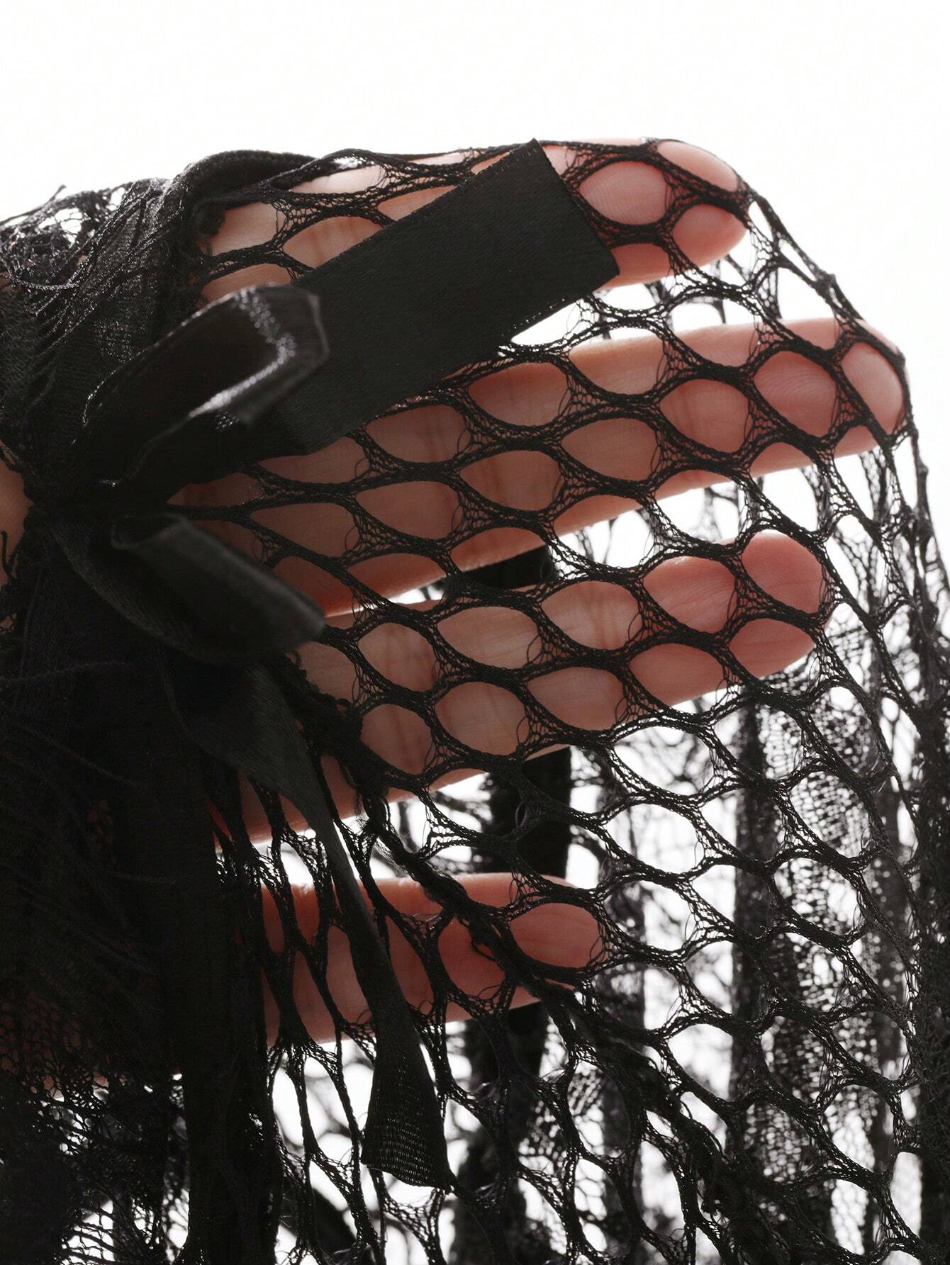 DAZY Lace Contrast Mesh Sheer Backless Spaghetti Strap Sexy Bodysuit