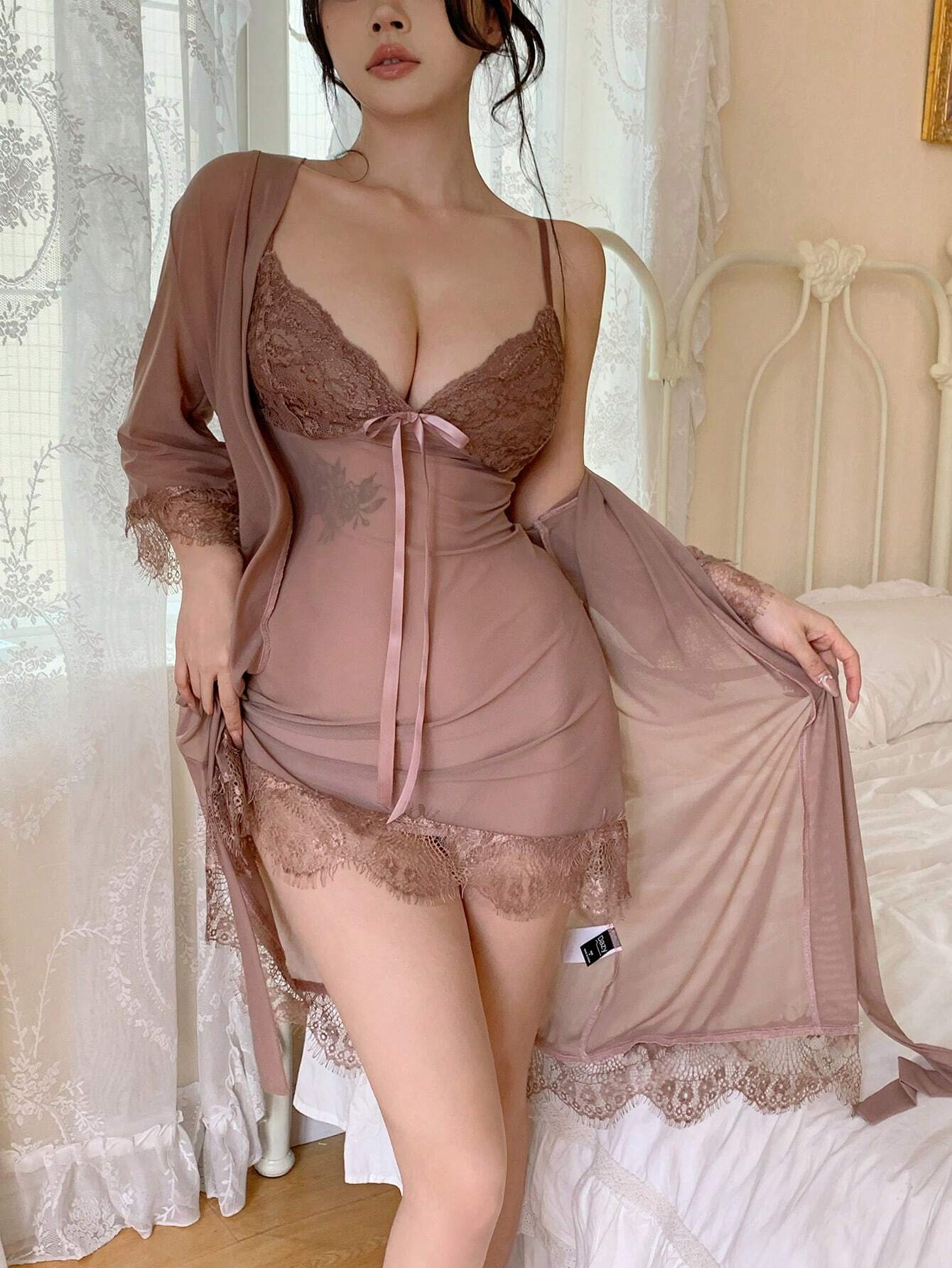DAZY Mesh Contrast Lace Sexy Lingerie Set