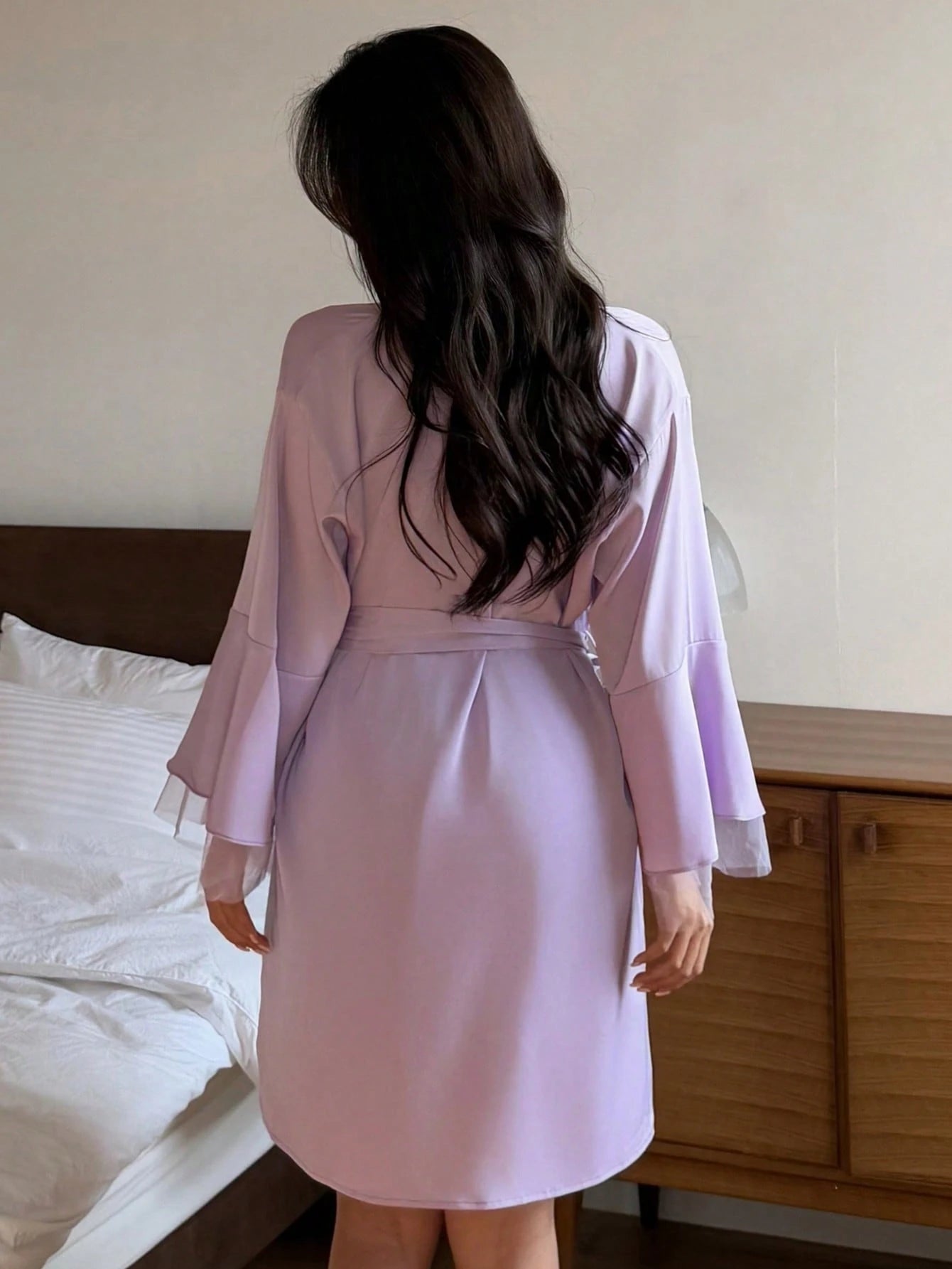 DAZY Satin Lace Patchwork Sexy Slim Camisole Dress & Robe Sleepwear Set