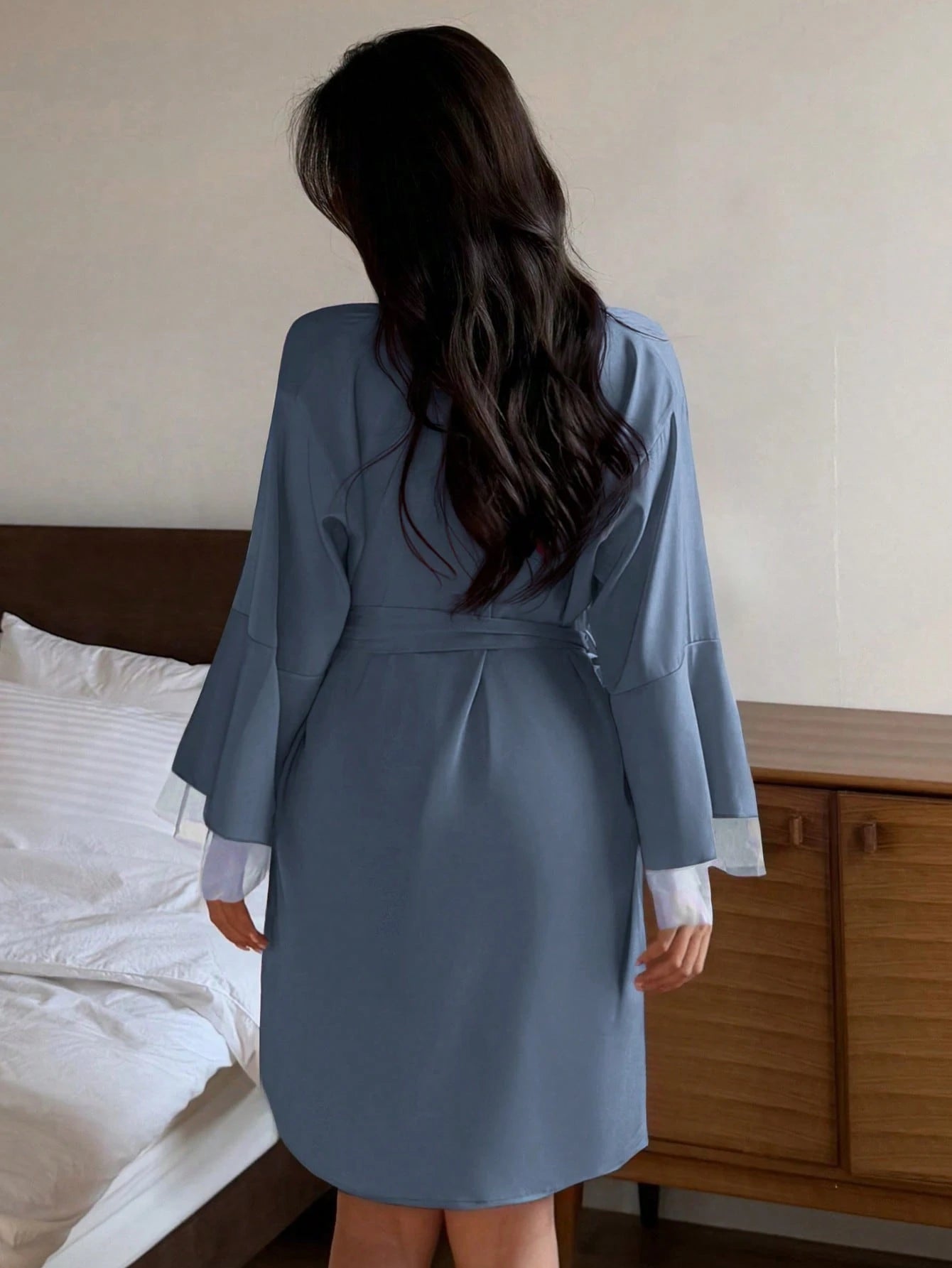 DAZY Satin Lace Patchwork Sexy Slim Camisole Dress & Robe Sleepwear Set