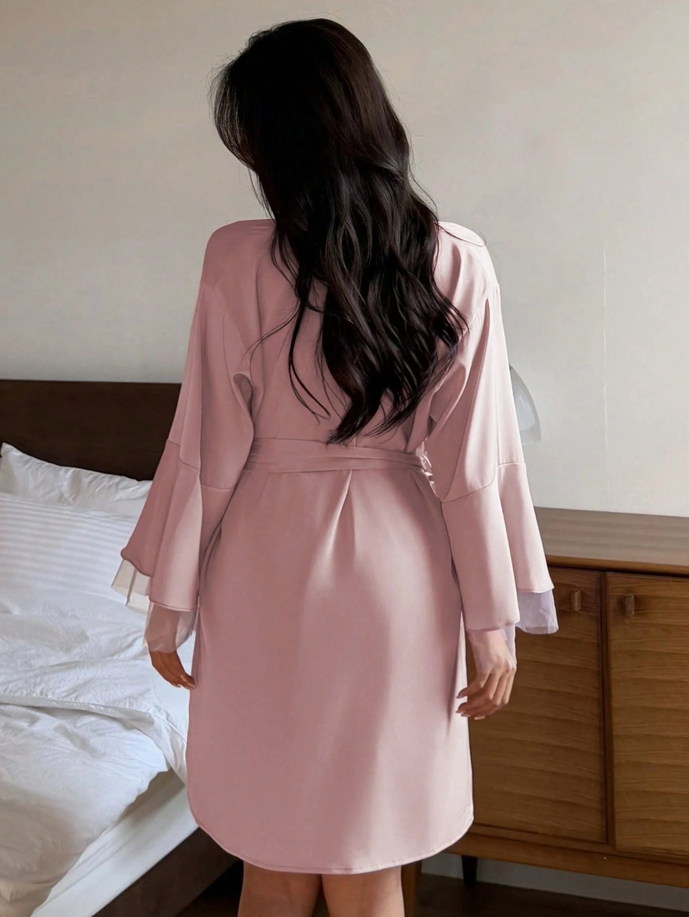 DAZY Satin Lace Patchwork Sexy Slim Camisole Dress & Robe Sleepwear Set