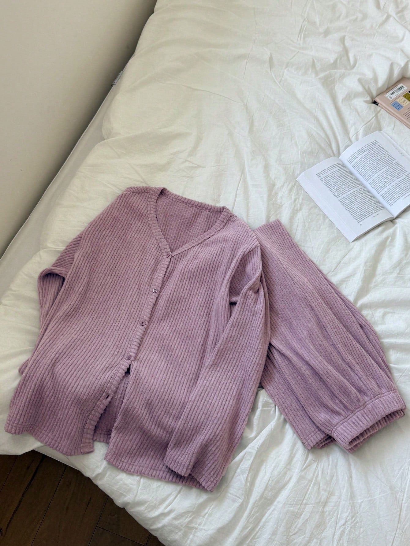 DAZY Simple Stripe Texture Flannel Spring Women Pajama Set