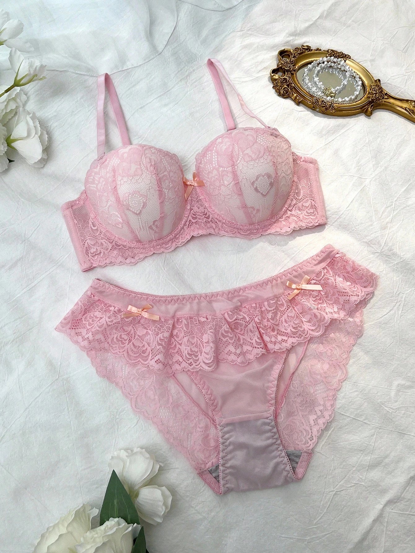 Soft Lace Design Panty And Bra Set