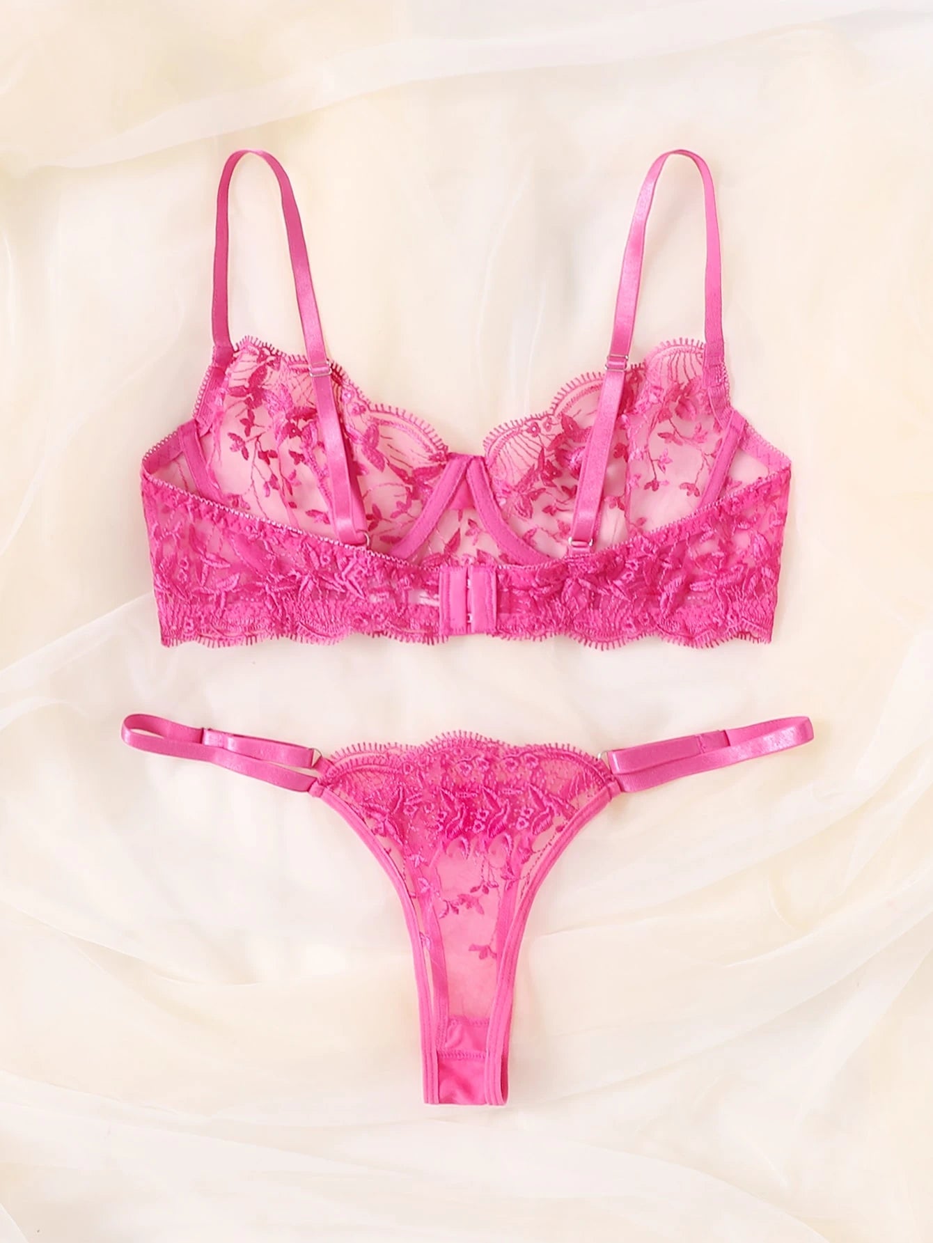 Charlaine Embroidered Mesh Underwire Lingerie Set