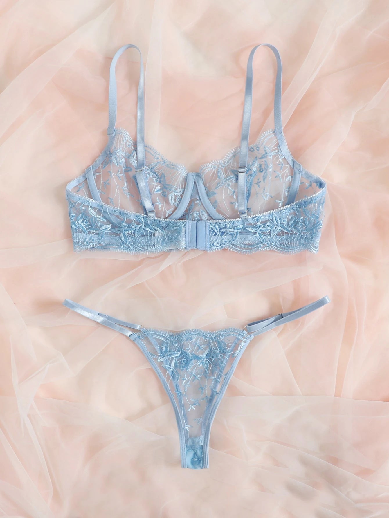 Charlaine Embroidered Mesh Underwire Lingerie Set