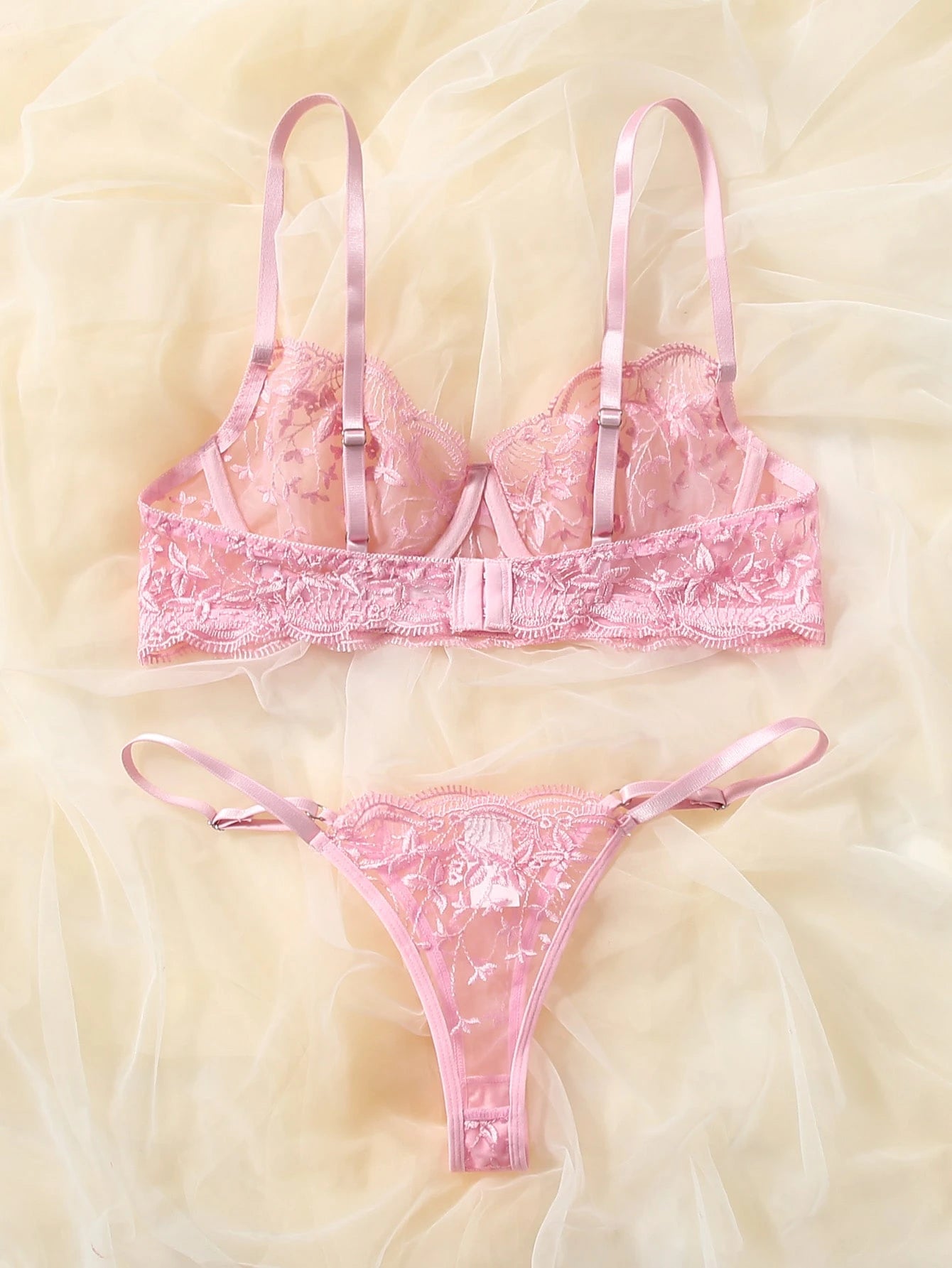 Charlaine Embroidered Mesh Underwire Lingerie Set
