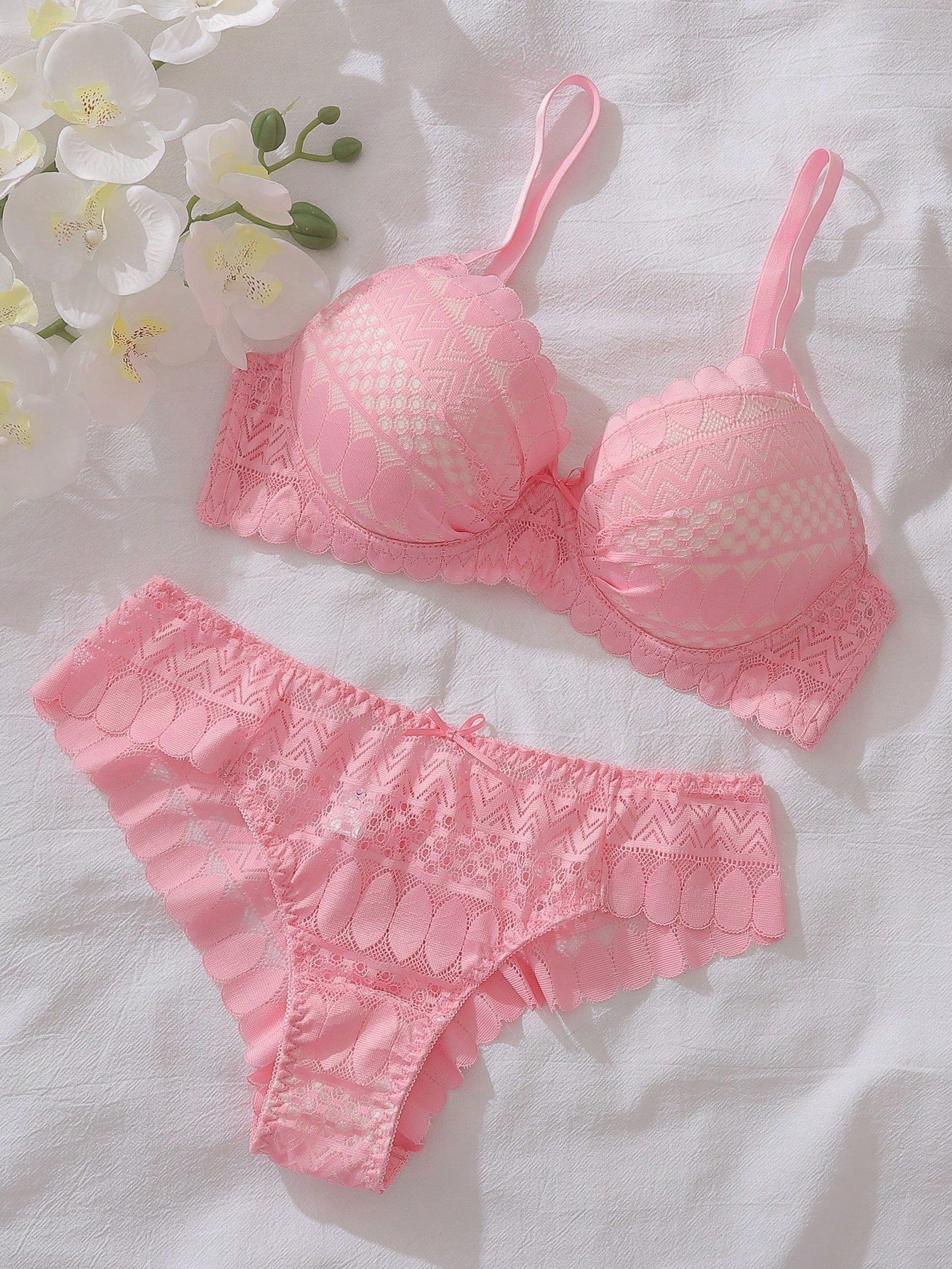 Women's Lace Bow Decor Sexy Lingerie Set