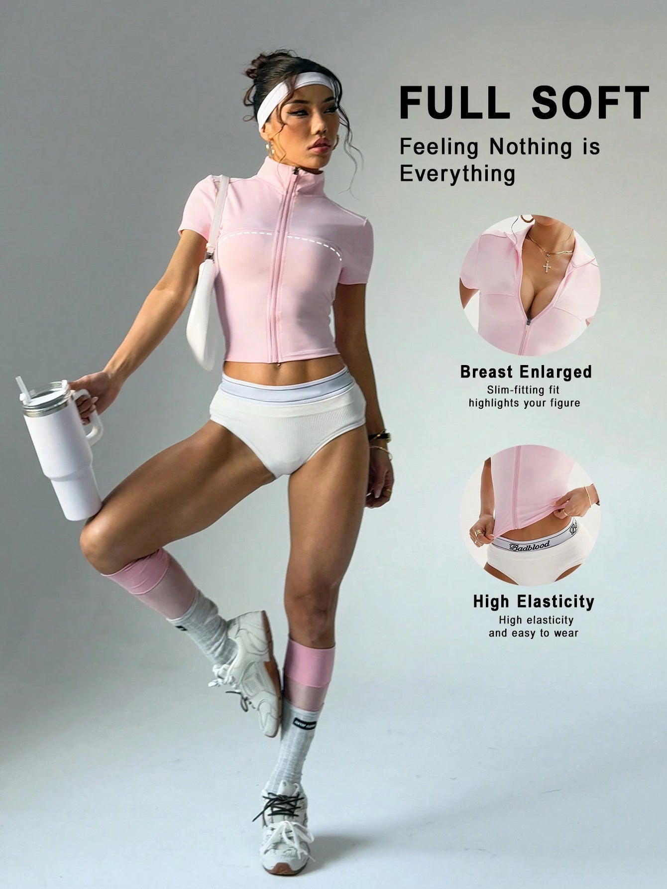 Women's Fitted Stand Collar Zipper Up Short Sleeve Yoga Jacket