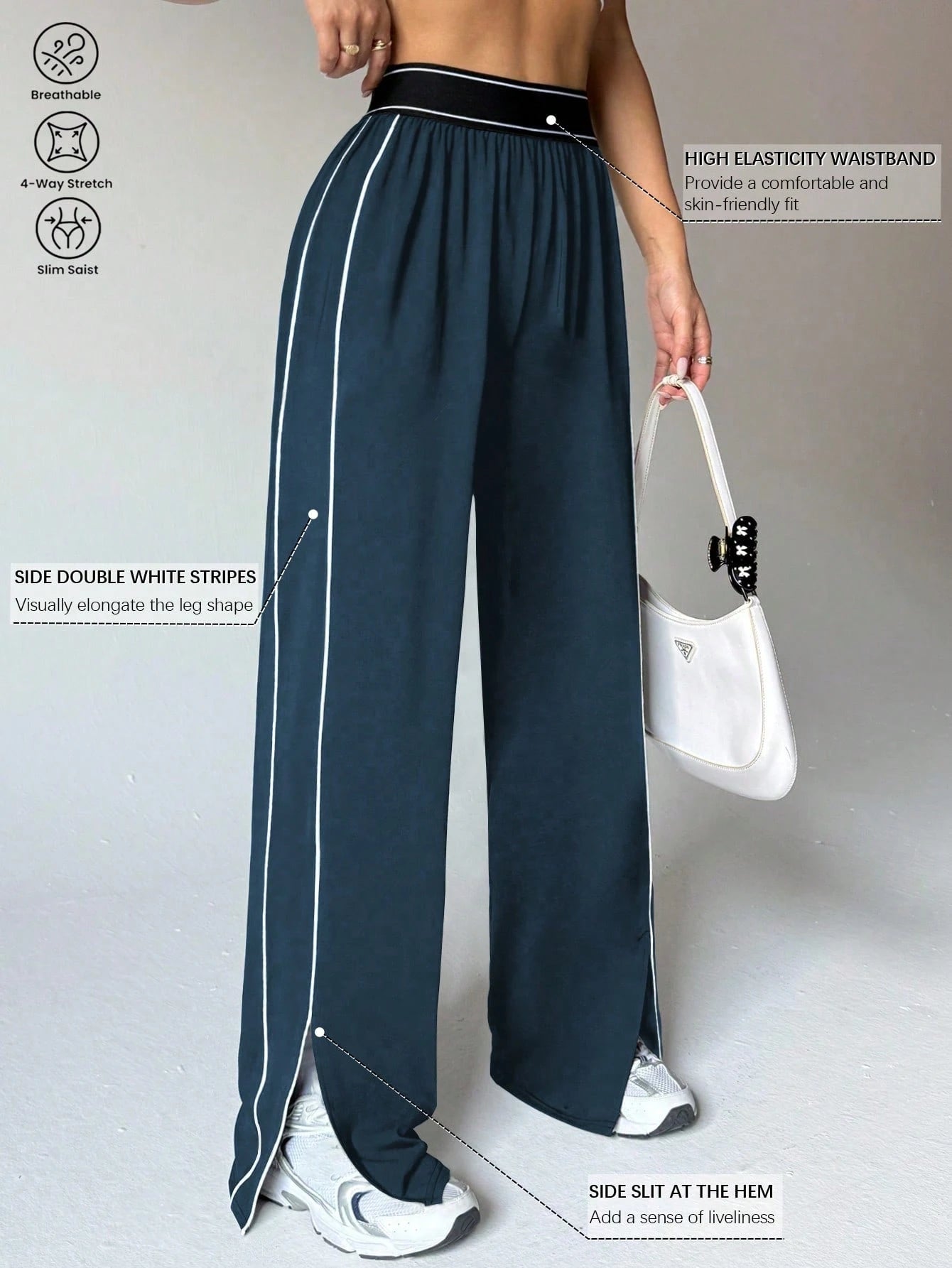 Women's Loose Fit Straight Leg Sweatpants With Pockets Teal Blue