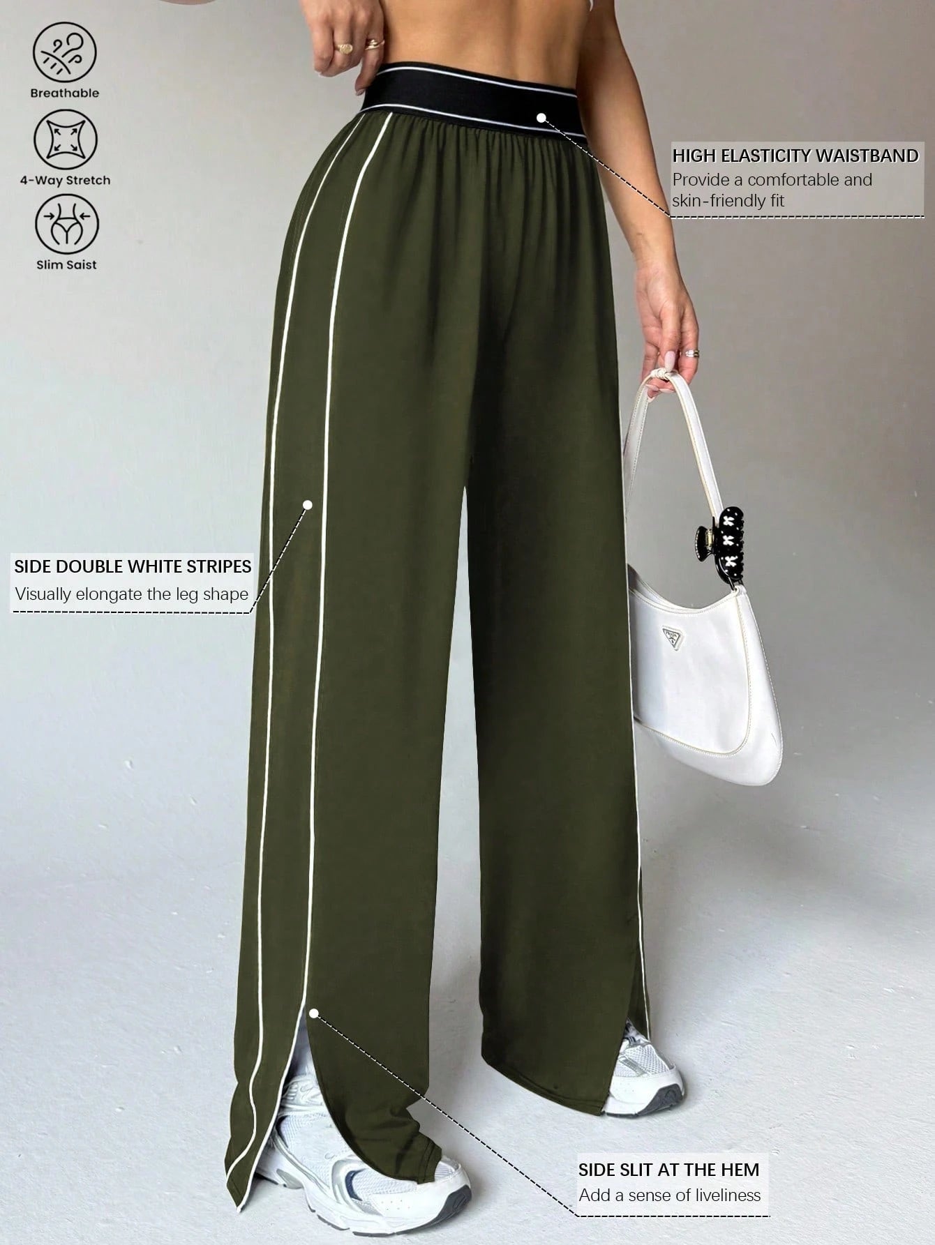 Women's Loose Fit Straight Leg Sweatpants With Pockets Dark Green