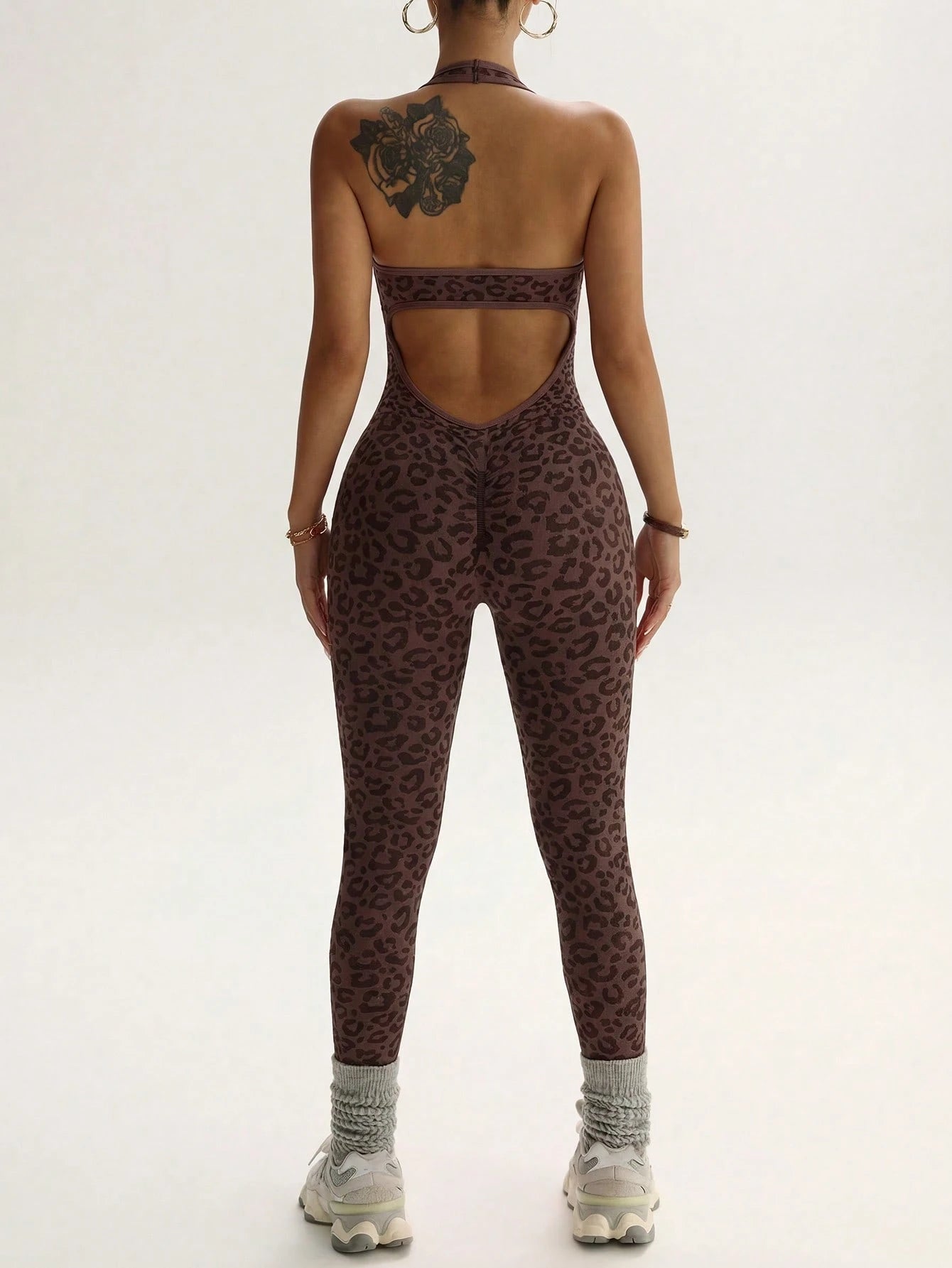 Contrast Trim Backless Halter Jumpsuit