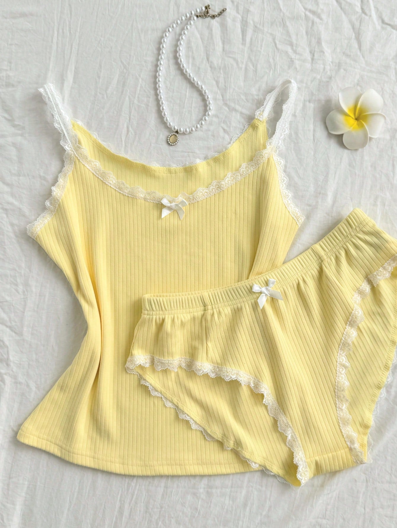 Lace Square Neck Camisole And Sexy Triangle Shorts Set