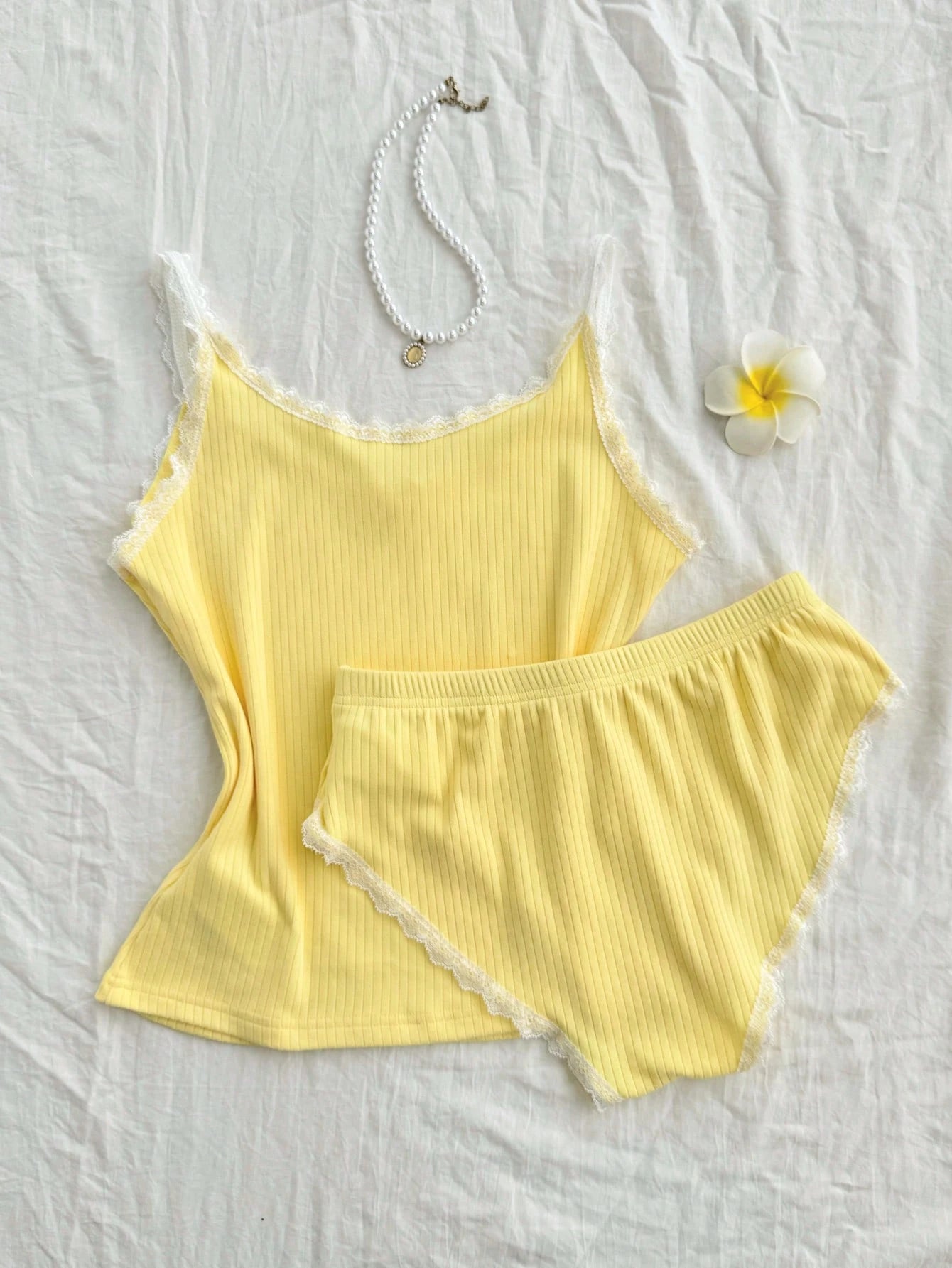 Lace Square Neck Camisole And Sexy Triangle Shorts Set