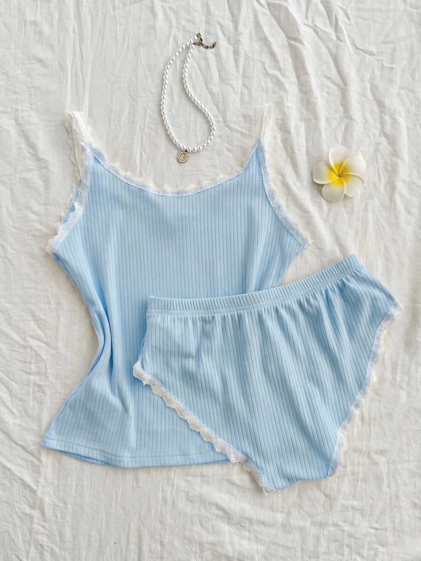 Lace Square Neck Camisole And Sexy Triangle Shorts Set