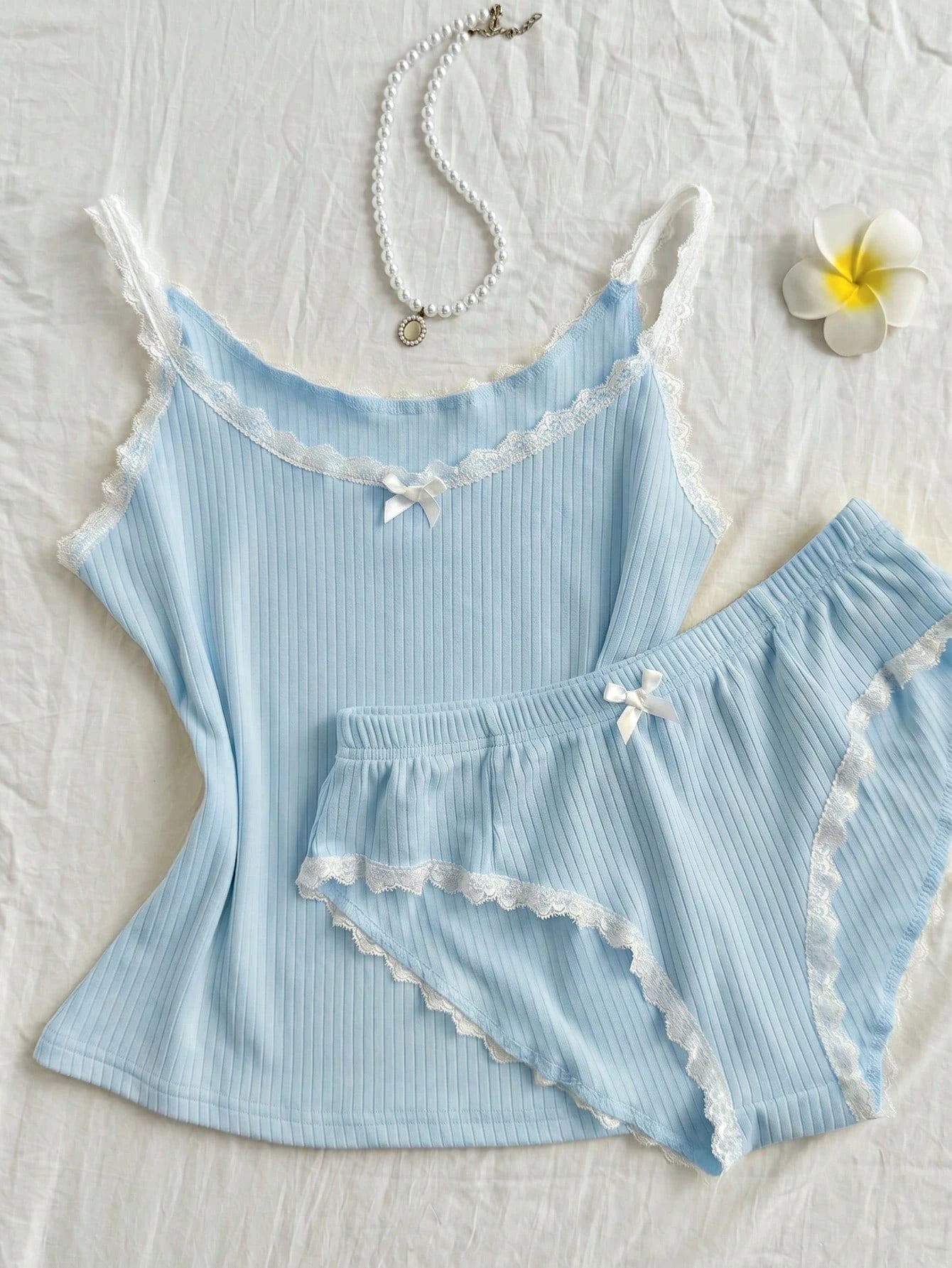 Lace Square Neck Camisole And Sexy Triangle Shorts Set