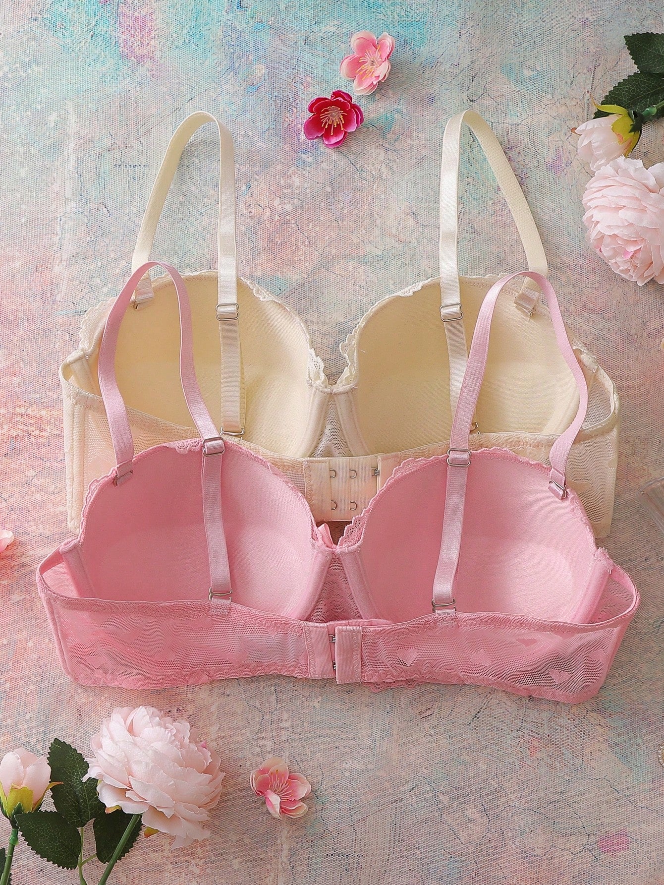 2pcs Pink Women's Underwire Lace Bra