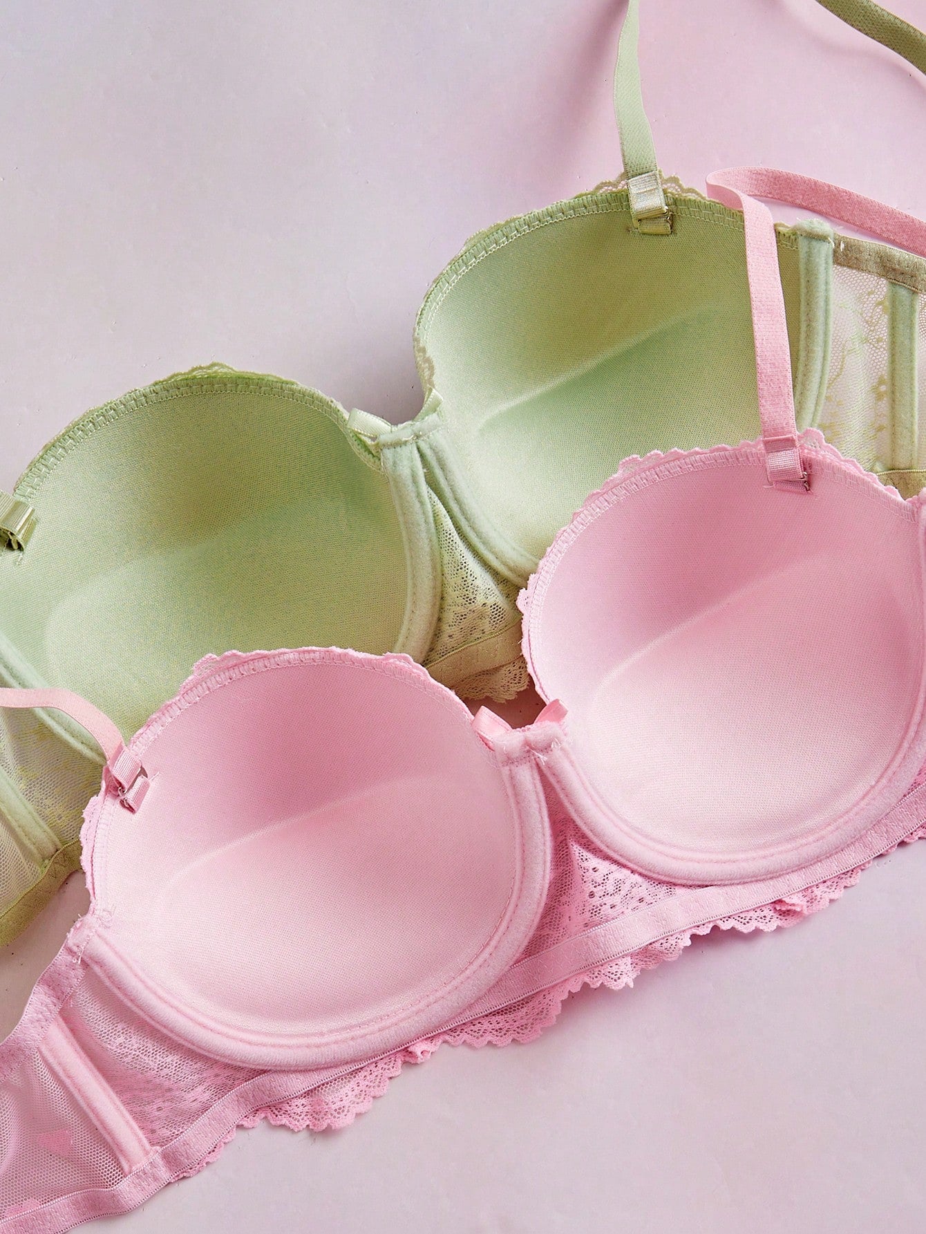 2pcs Pink Women's Underwire Lace Bra