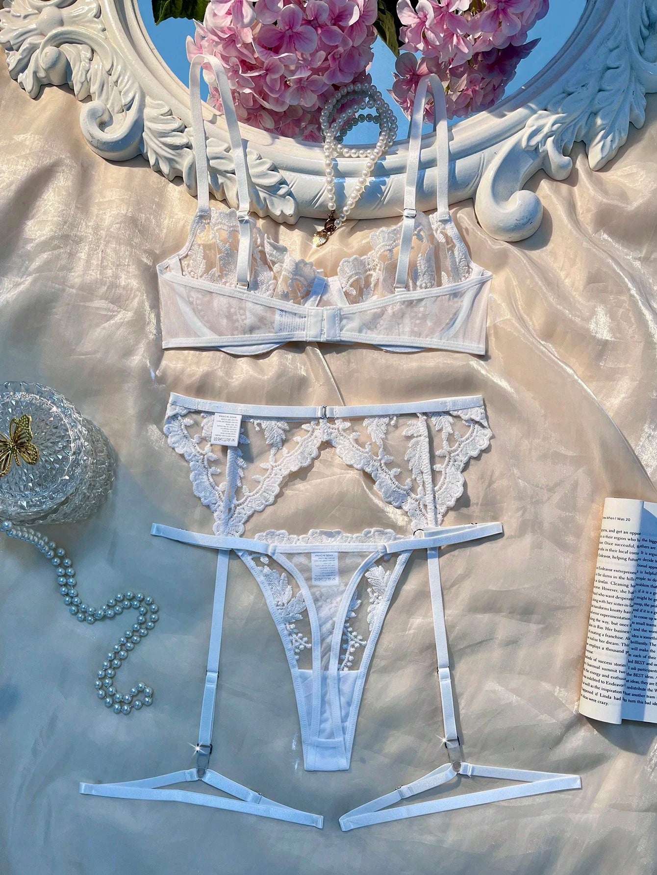 Women's Embroidered Mesh Sexy Lingerie Set