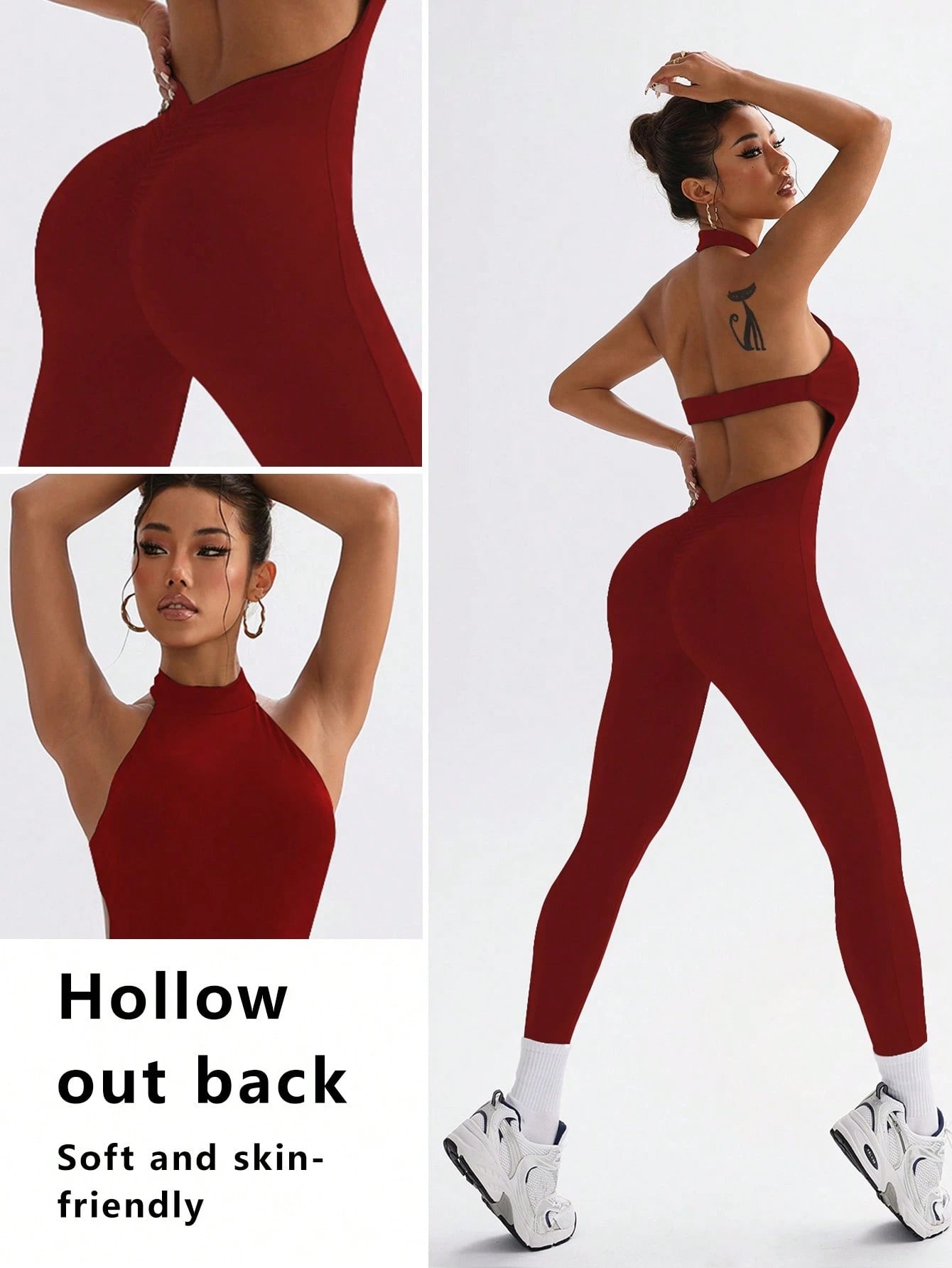 Elegant High-Waisted Street Vintage Casual Cycling Slim-Fit Training Fashionable Yoga Jumpsuit
