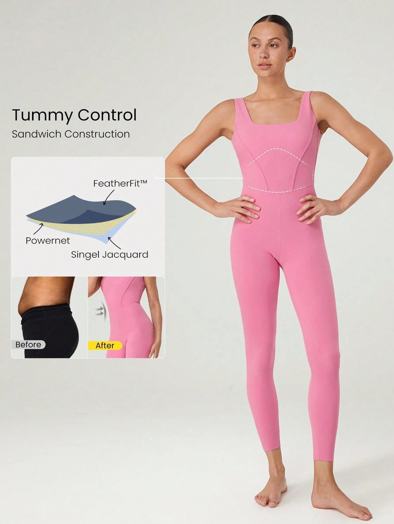 Tummy Control Open Back Gym Yoga Pilates Sports Jumpsuit Pink