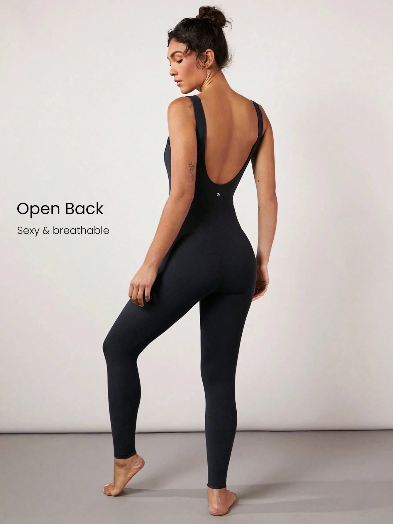 Tummy Control Open Back Gym Yoga Pilates Sports Jumpsuit Black
