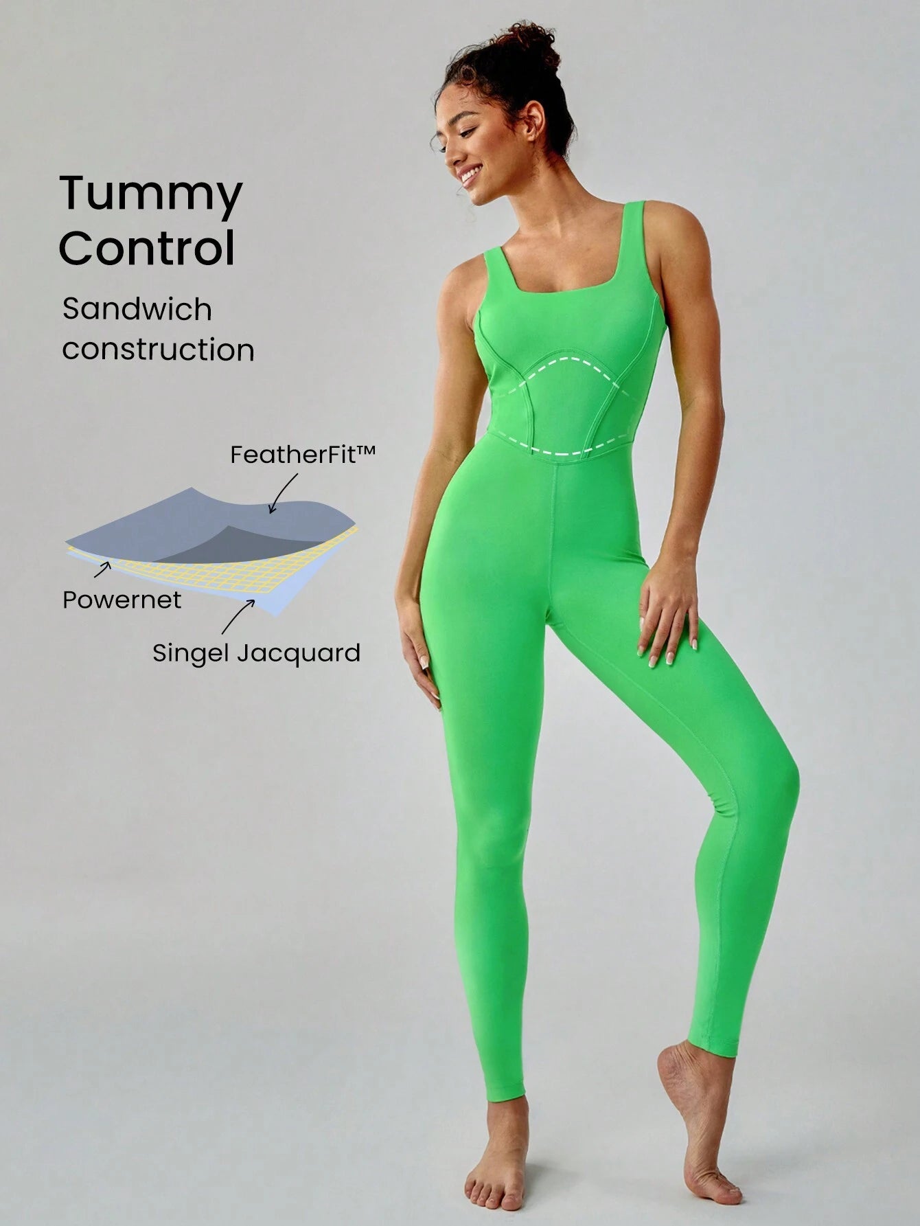 Tummy Control Open Back Gym Yoga Pilates Sports Jumpsuit