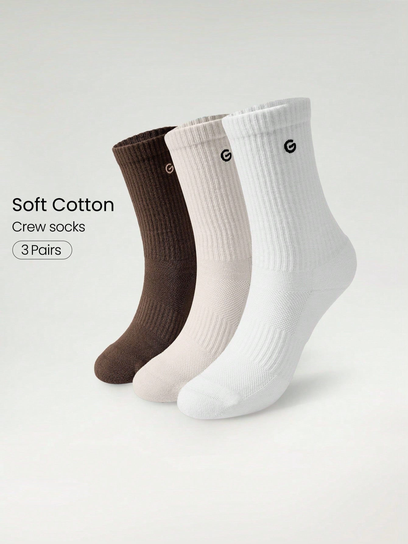 3 Pairs Socks Soft Ventilated Mesh With Embroidered Logo Gym Workout Daily