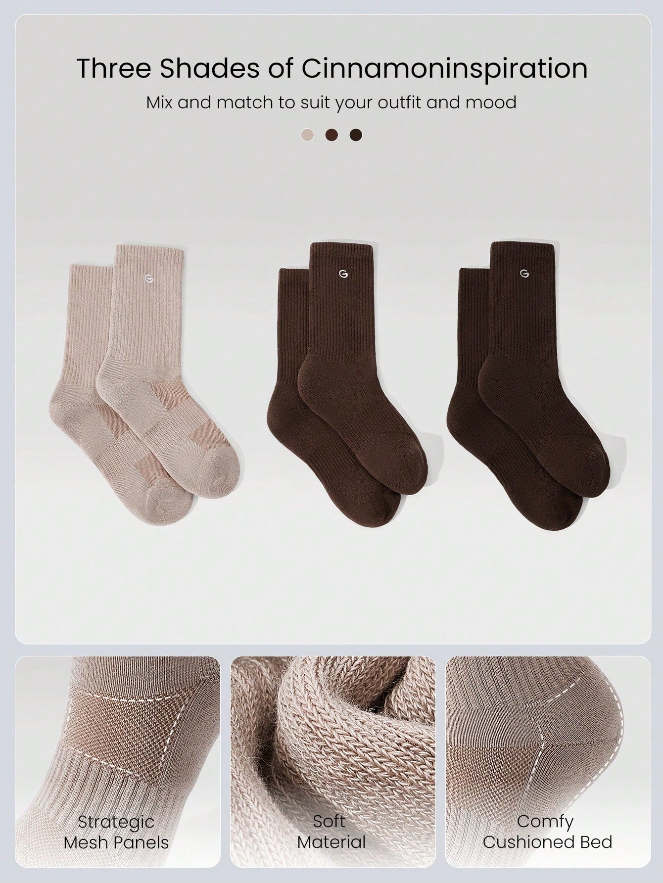 3 Pairs Socks Soft Ventilated Mesh With Embroidered Logo Gym Workout Daily