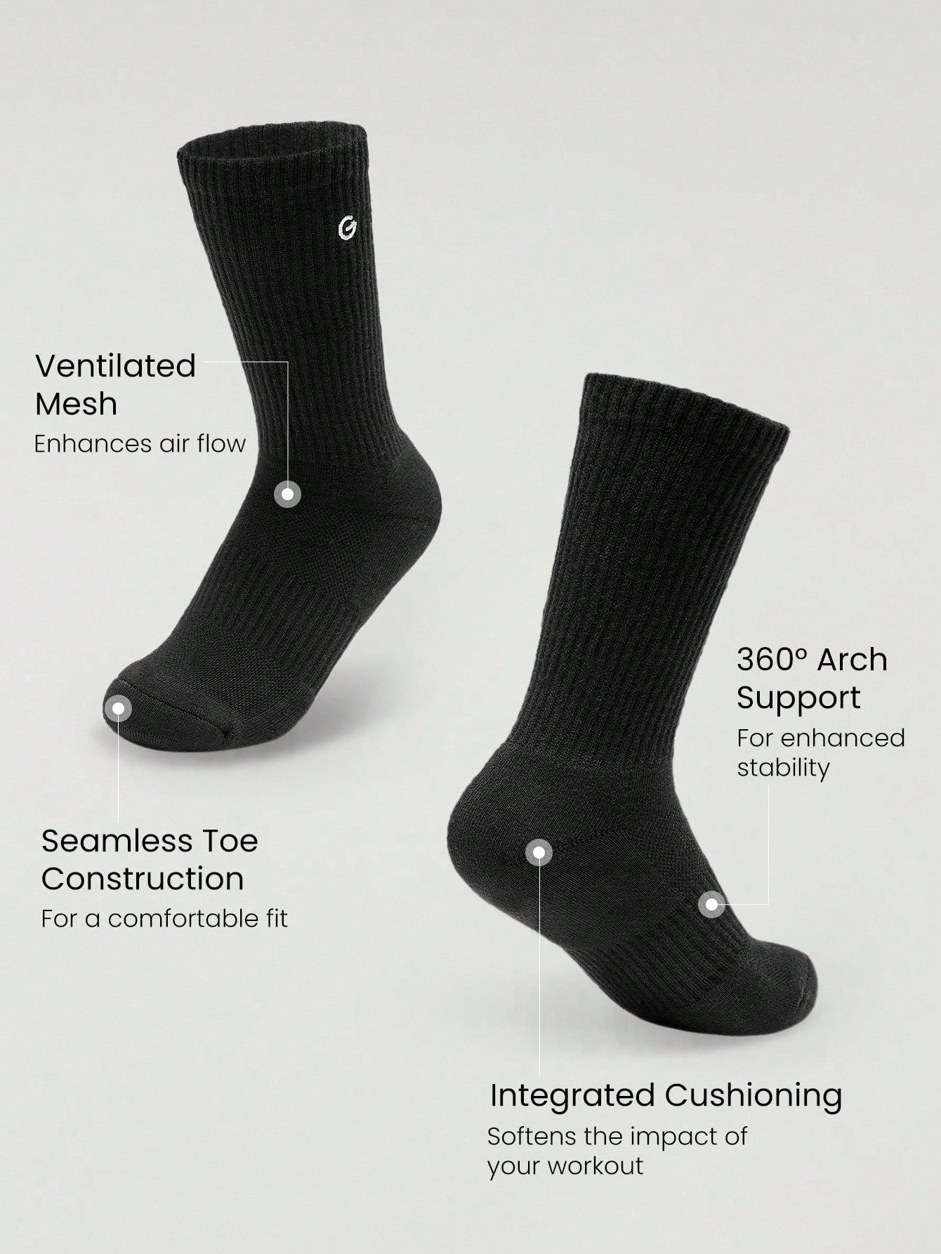 3 Pairs Socks Soft Ventilated Mesh With Embroidered Logo Gym Workout Daily