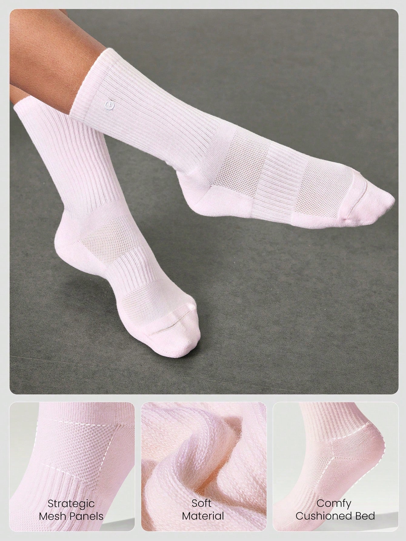 3 Pairs Socks Soft Ventilated Mesh With Embroidered Logo Gym Workout Daily