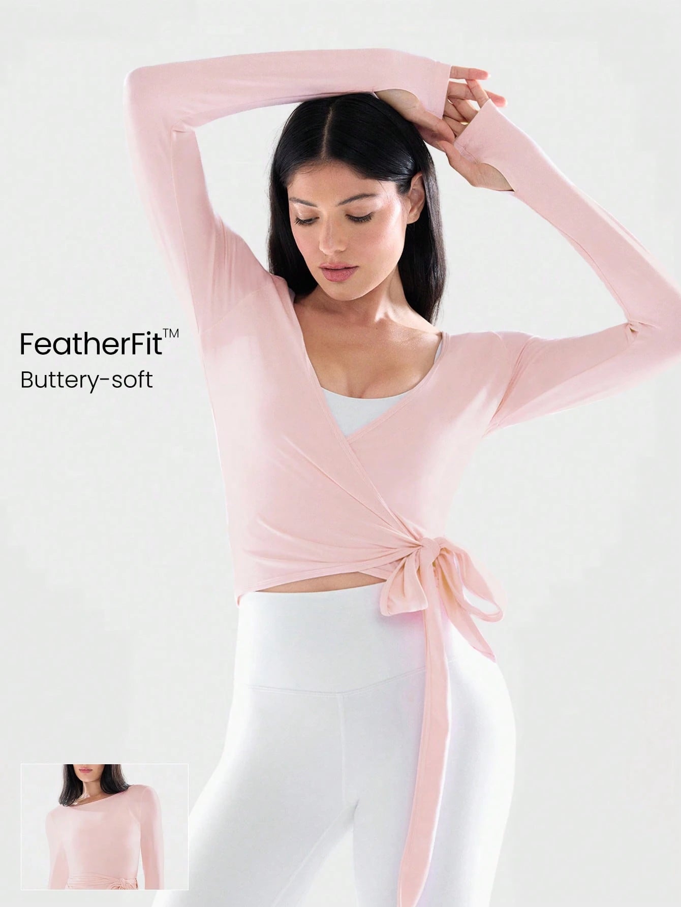 Decision 2-In-1 Reversible Wear Buttery-Soft Stretchy Sweat-Wicking Tie-Waist Long Sleeve Top