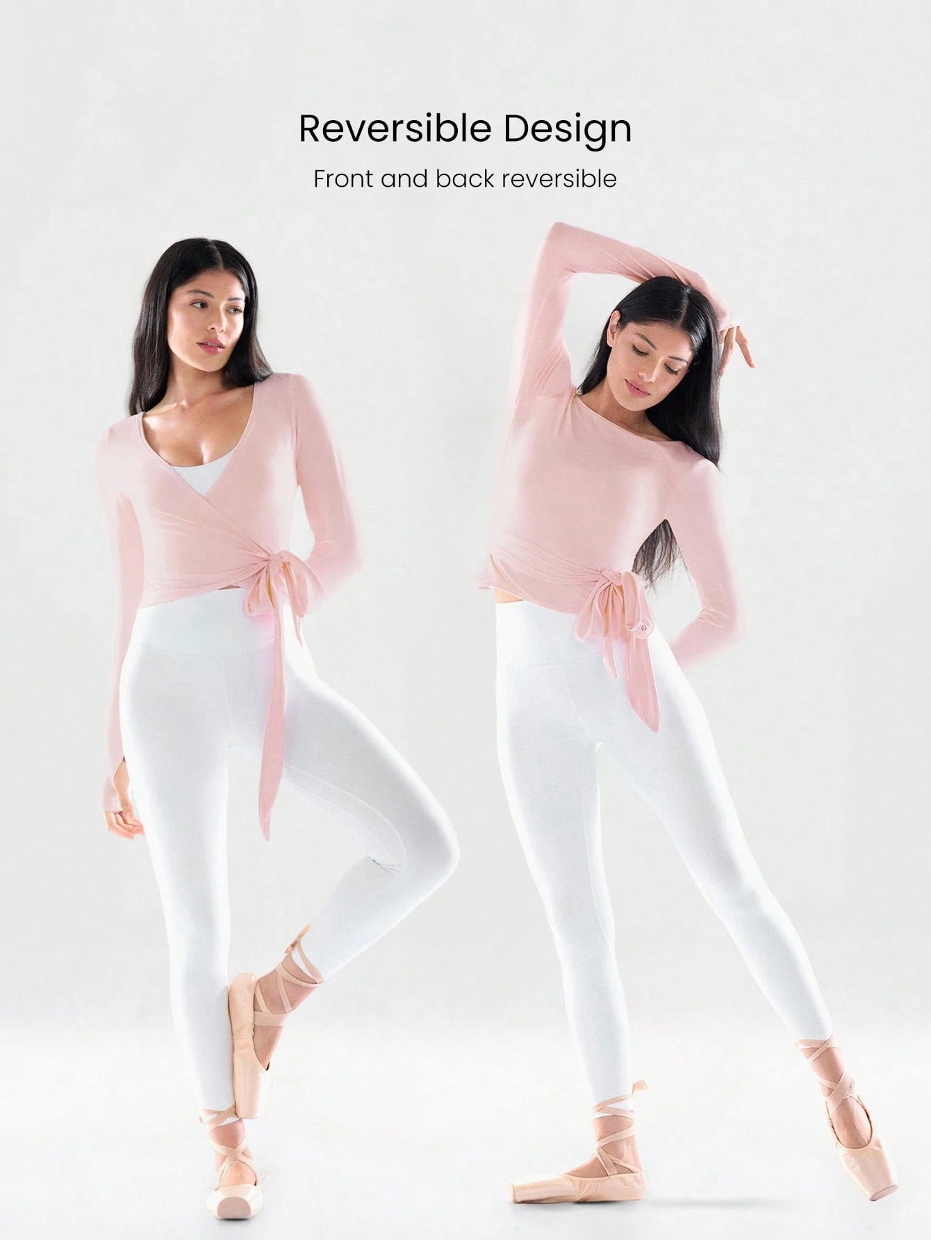 Decision 2-In-1 Reversible Wear Buttery-Soft Stretchy Sweat-Wicking Tie-Waist Long Sleeve Top