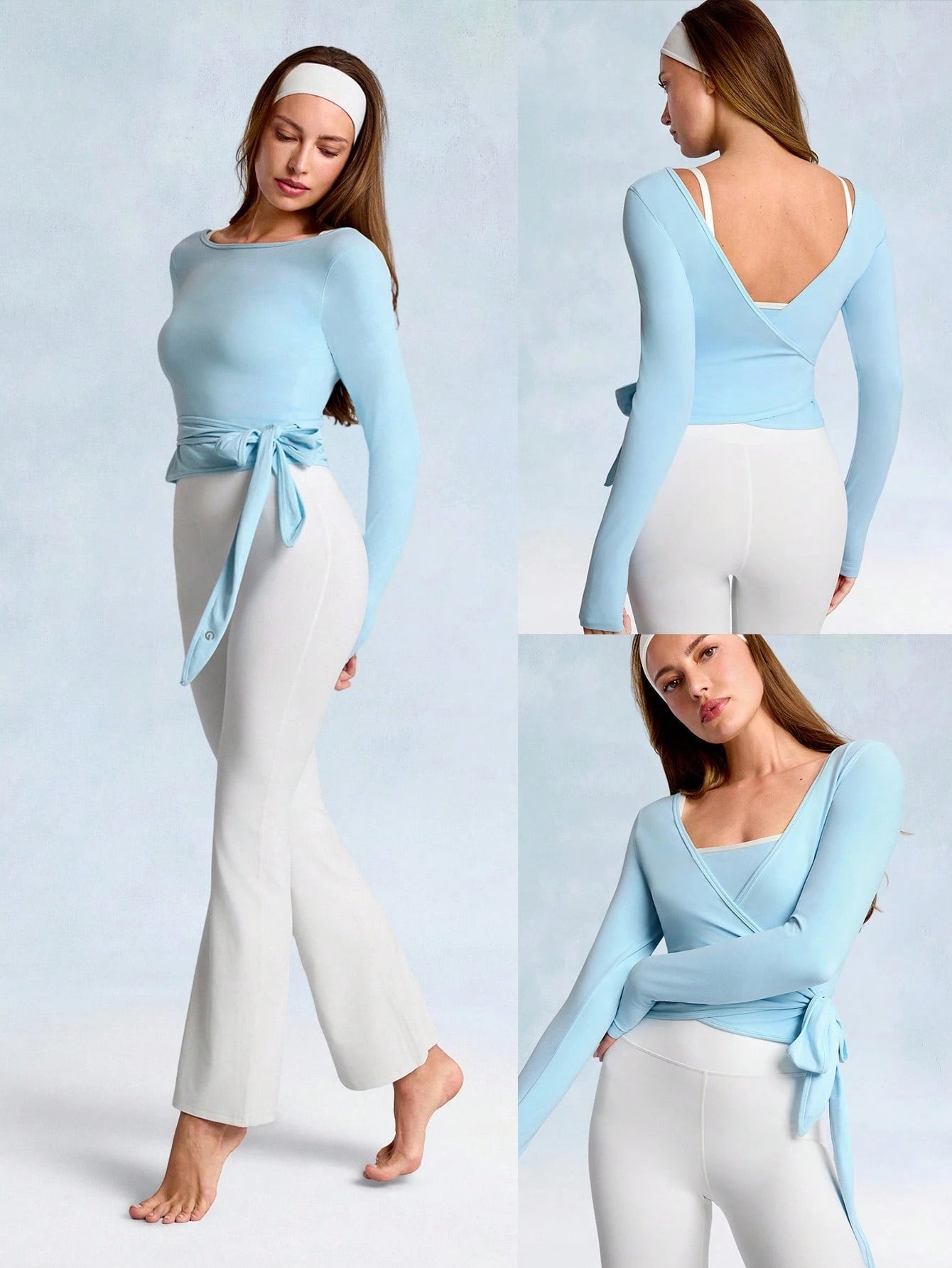 Decision 2-In-1 Reversible Wear Buttery-Soft Stretchy Sweat-Wicking Tie-Waist Long Sleeve Top