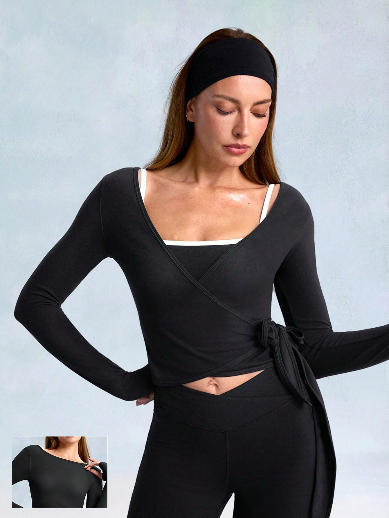 Decision 2-In-1 Reversible Wear Buttery-Soft Stretchy Sweat-Wicking Tie-Waist Long Sleeve Top
