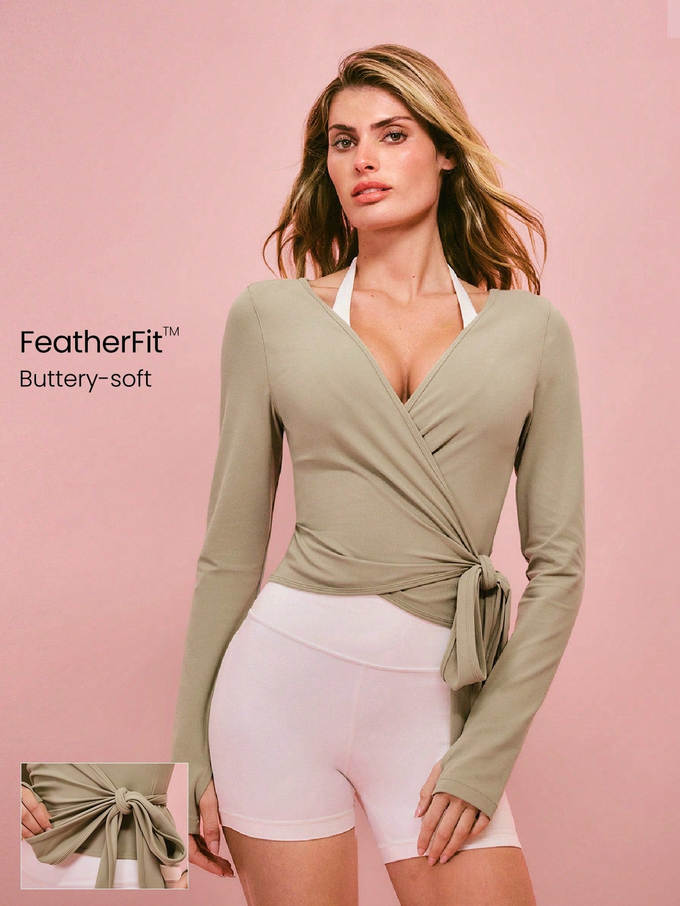 Decision 2-In-1 Reversible Wear Buttery-Soft Stretchy Sweat-Wicking Tie-Waist Long Sleeve Top