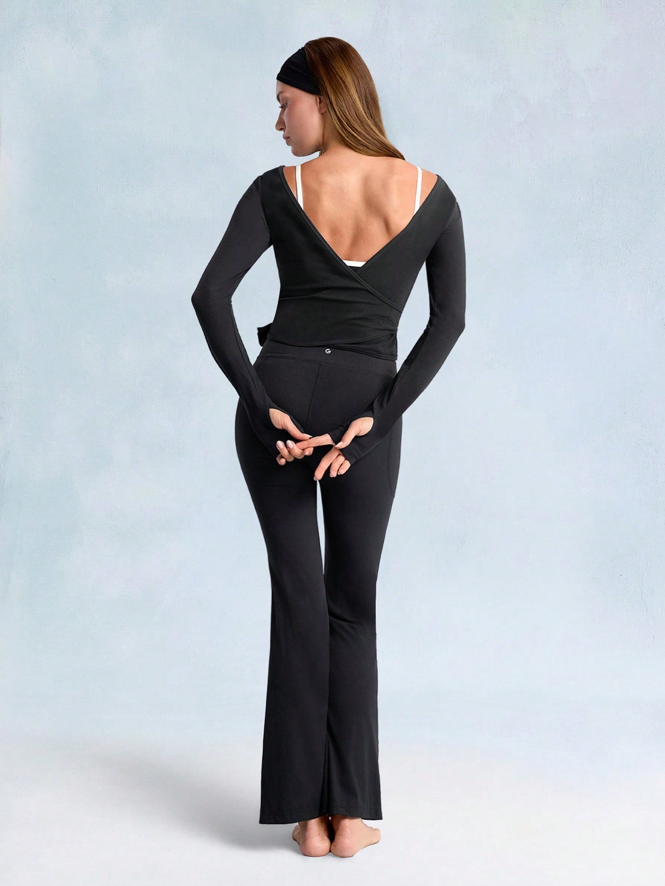 Decision 2-In-1 Reversible Wear Buttery-Soft Stretchy Sweat-Wicking Tie-Waist Long Sleeve Top