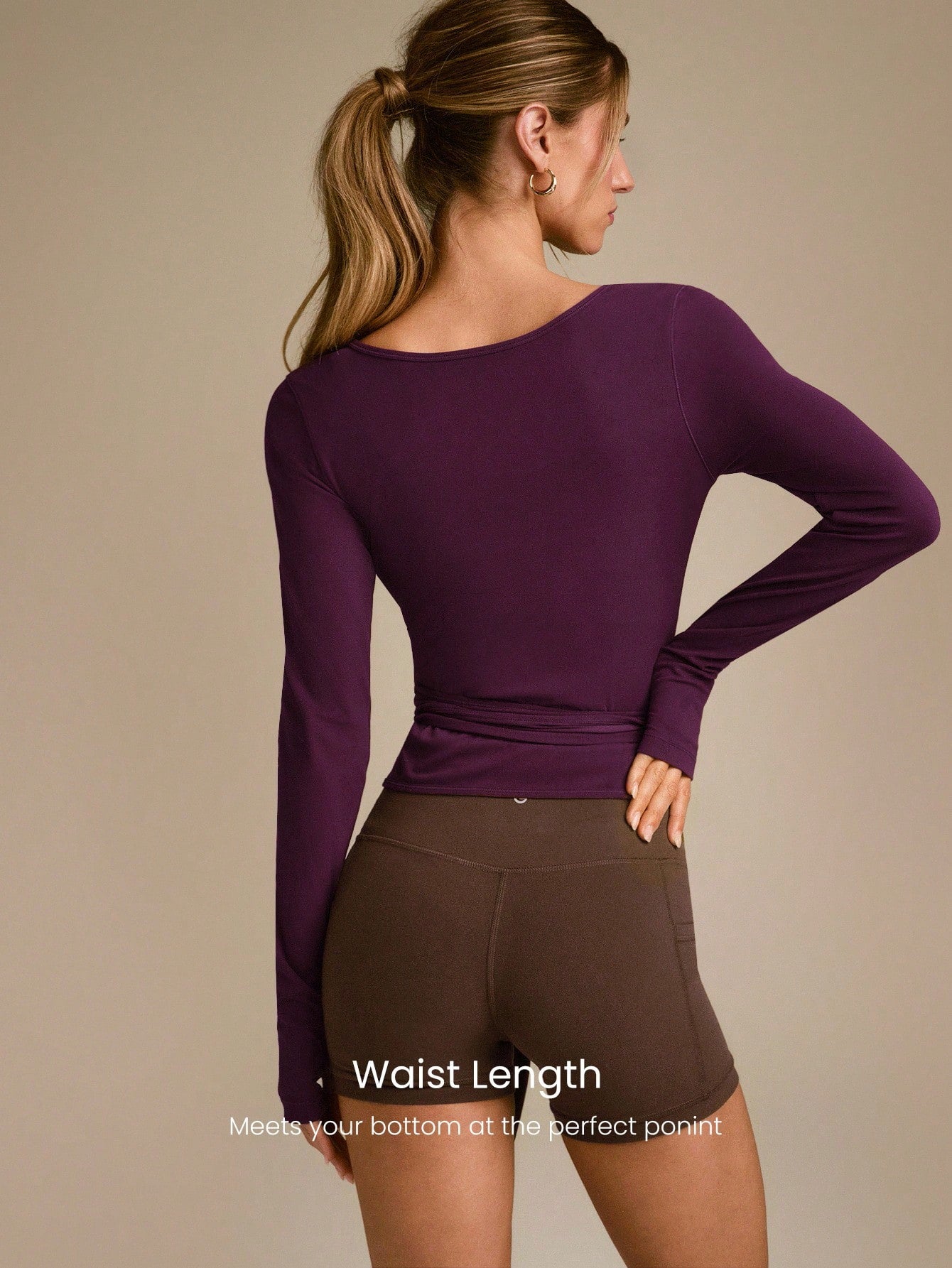 Decision 2-In-1 Reversible Wear Buttery-Soft Stretchy Sweat-Wicking Tie-Waist Long Sleeve Top