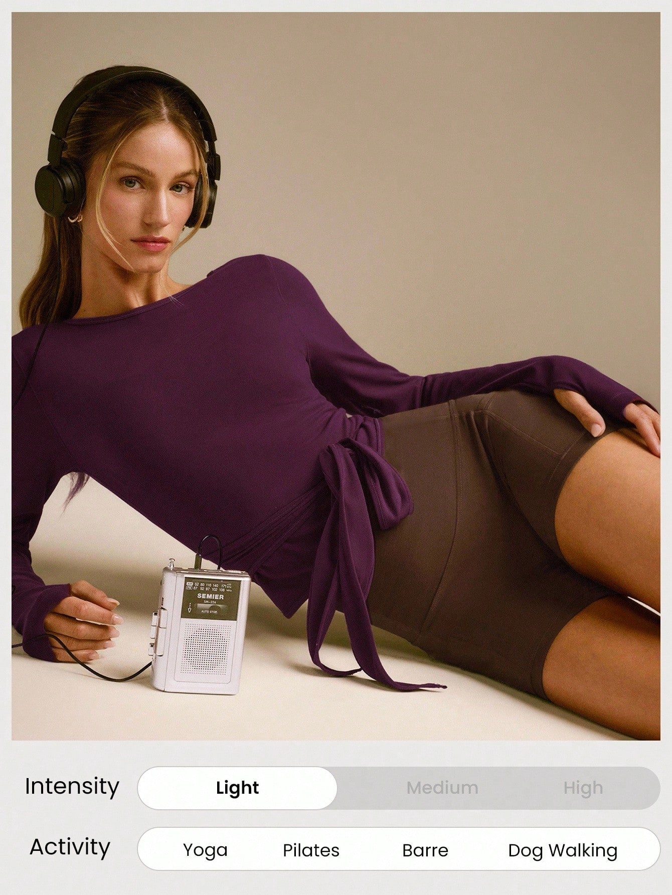 Decision 2-In-1 Reversible Wear Buttery-Soft Stretchy Sweat-Wicking Tie-Waist Long Sleeve Top