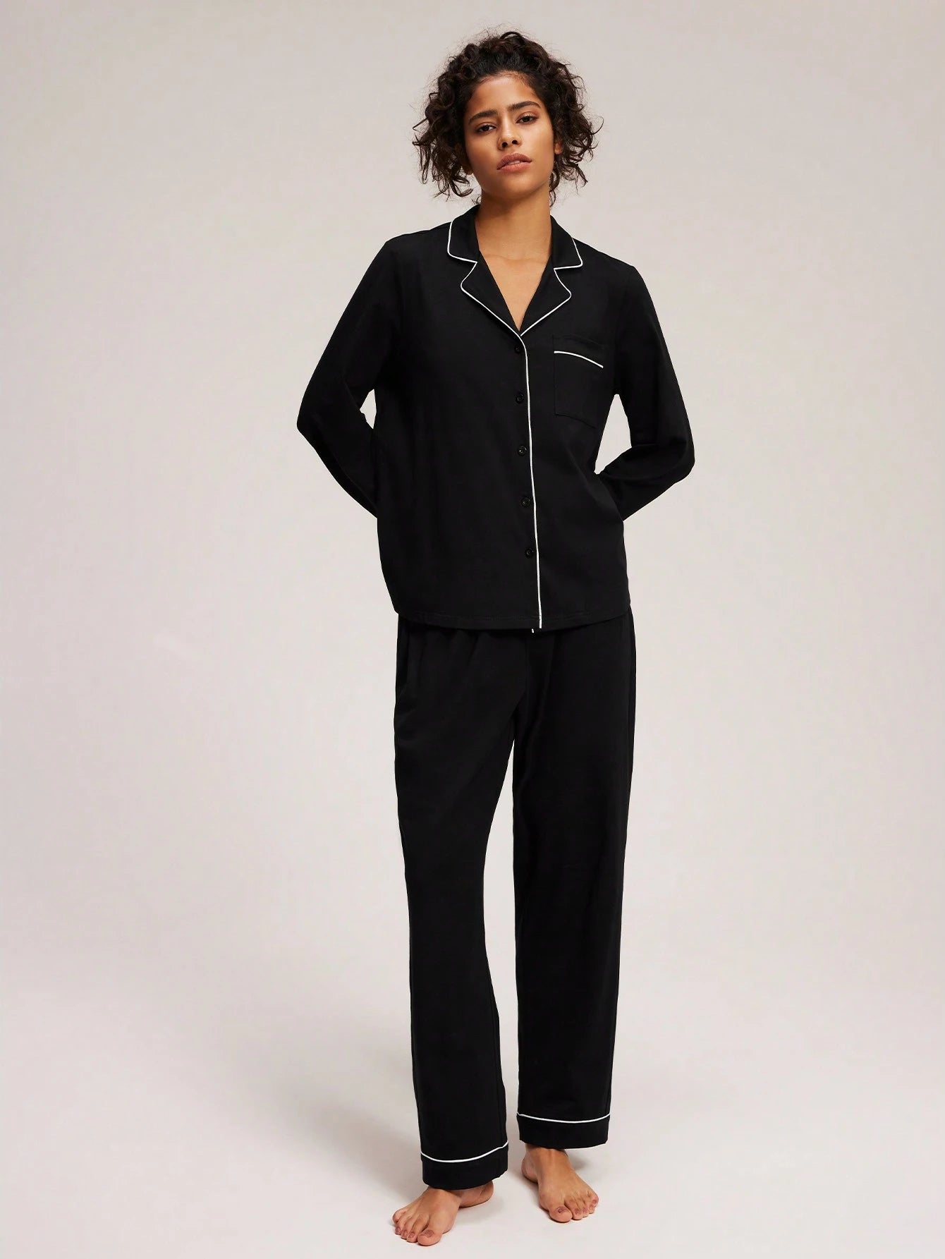 Cotton & Modal Basic Long Pajama Set
