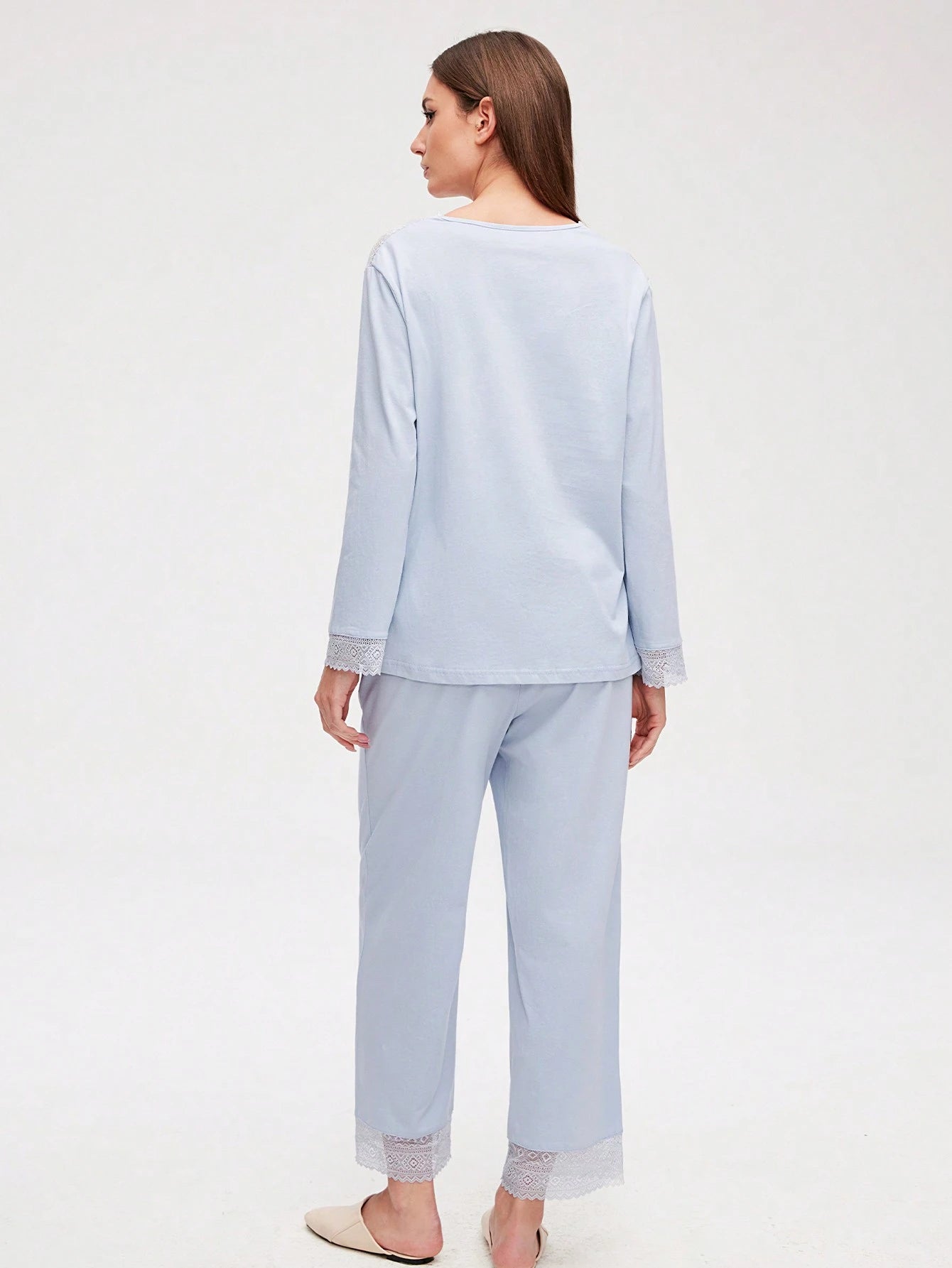 Cotton Misty Forest Style Lace Elegance Trim Button-Up Top & Pants