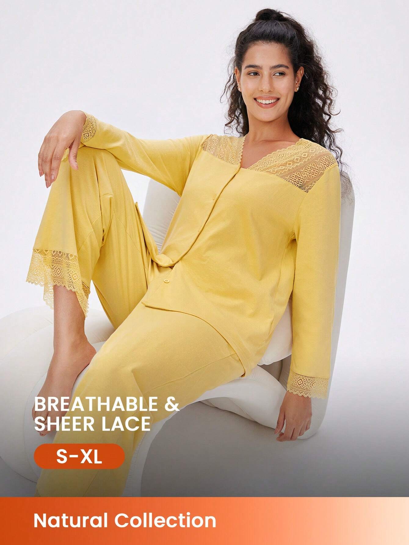 Cotton Misty Forest Style Lace Elegance Trim Button-Up Top & Pants