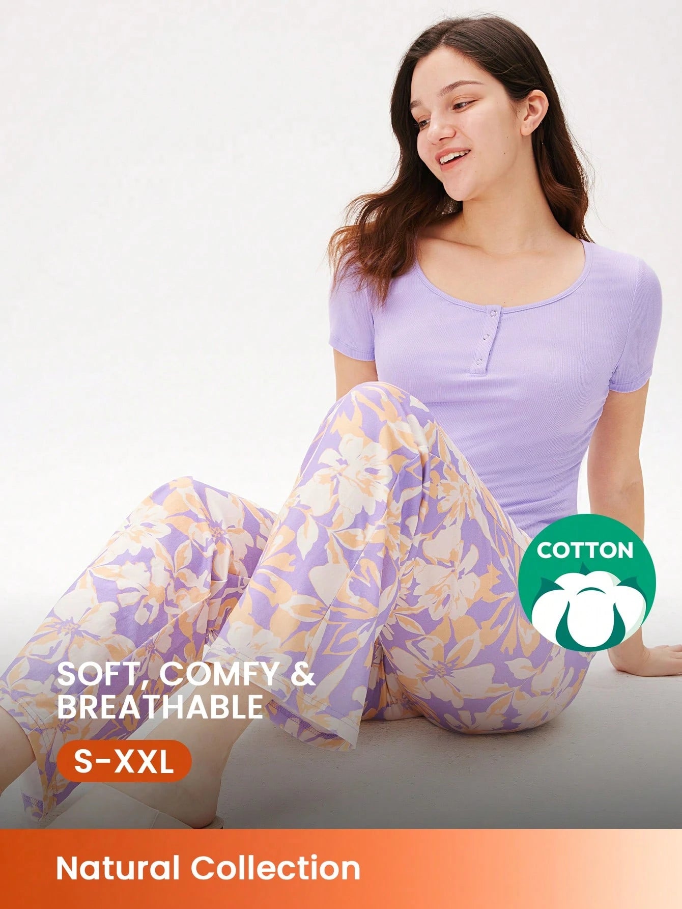 Basic Henley T-Shirt & Patterned Pants Purple